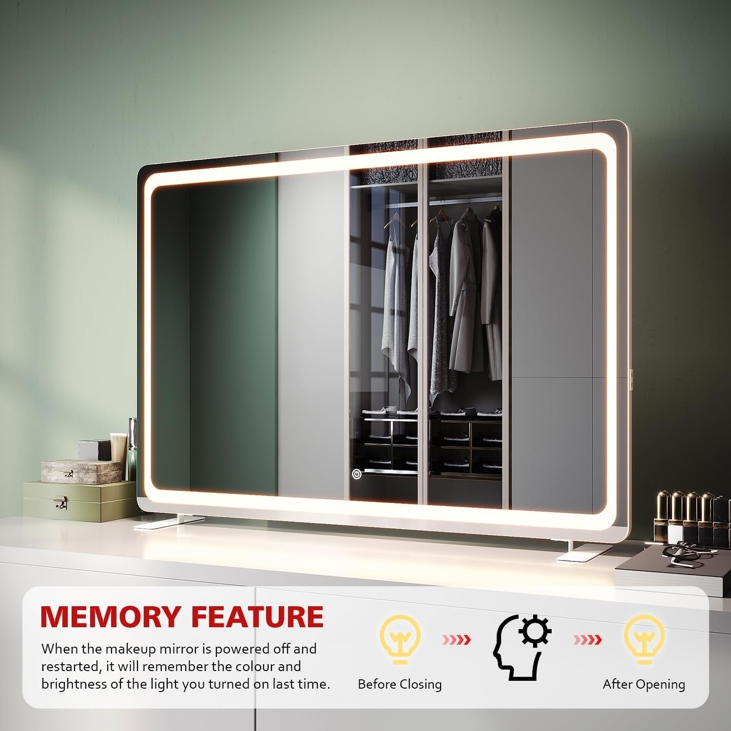 Lighted Vanity Mirror 100x70cm | 3 Color Dimmable LED | Touch Control