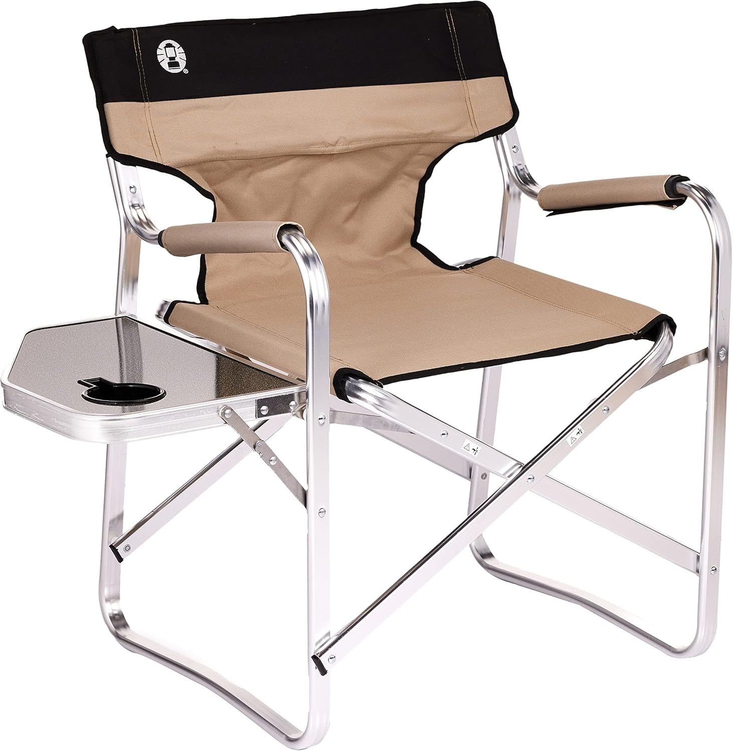 Folding Director’s Chair with Table Khaki Heavy Duty Garden Camping Seat
