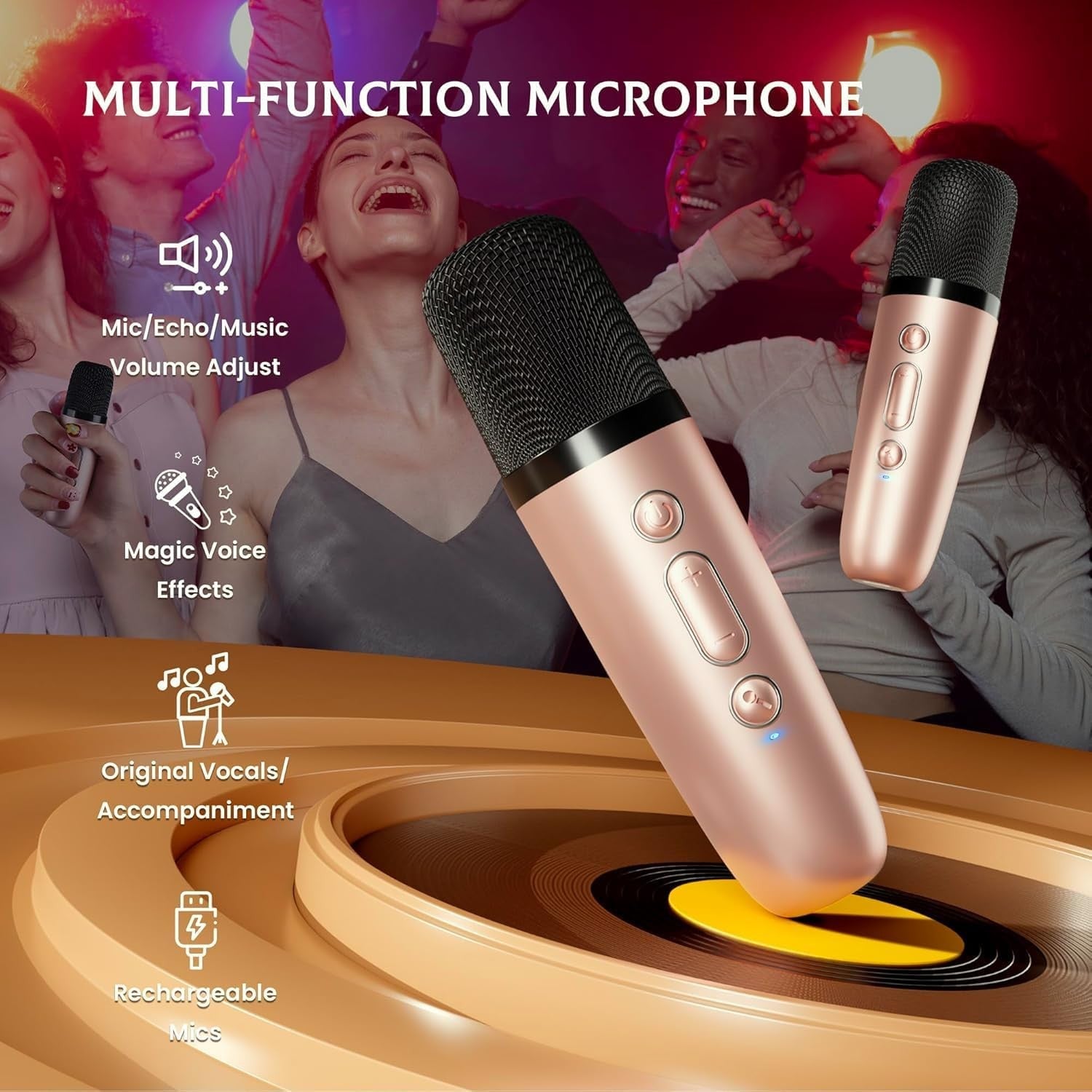 Kids Karaoke Machine with 2 Mics Bluetooth Voice Changer