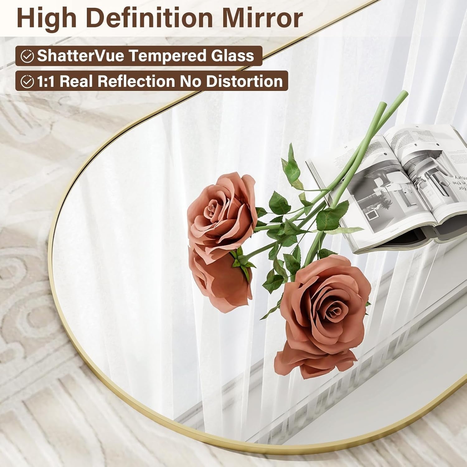 Arched Full Length Mirror 165x60cm Wall Standing Gold Frame, Shatterproof