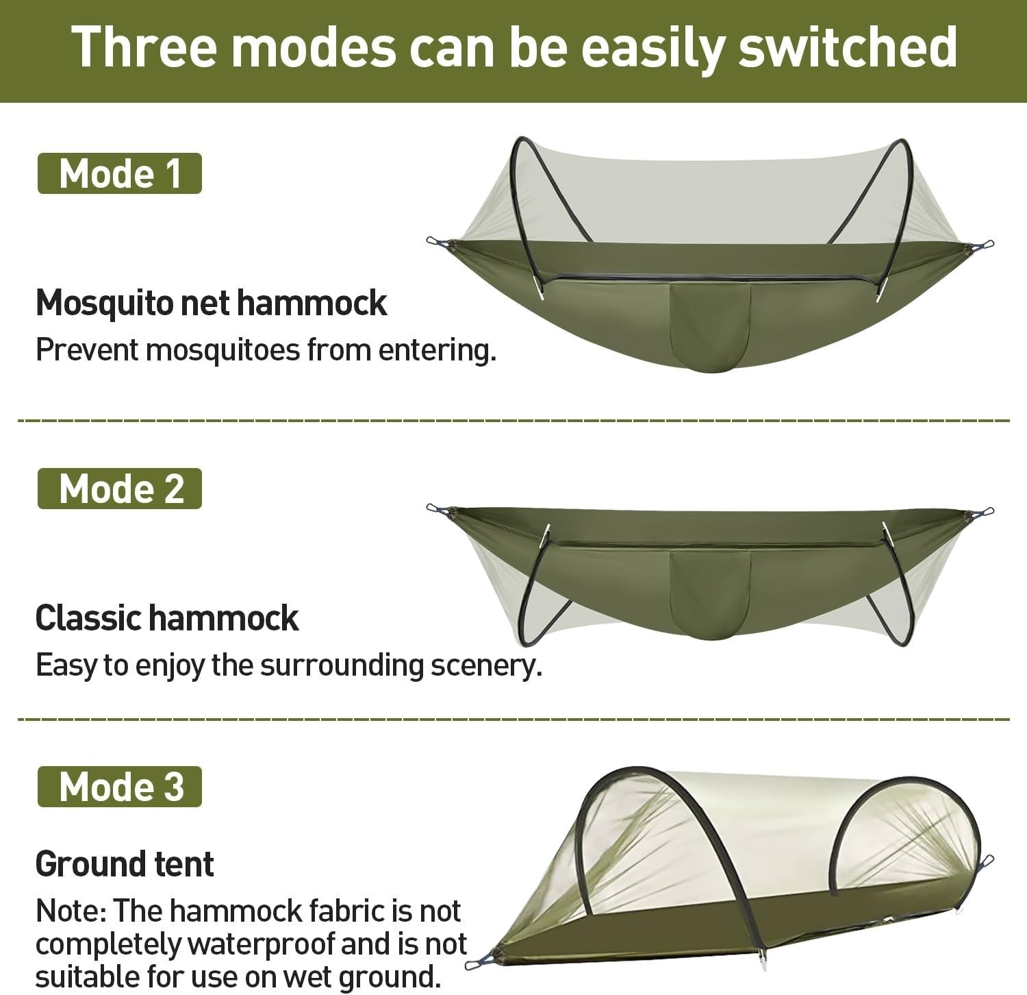 Camping Hammock with Mosquito Net & Rainfly | Waterproof Portable 3-in-1 Setup