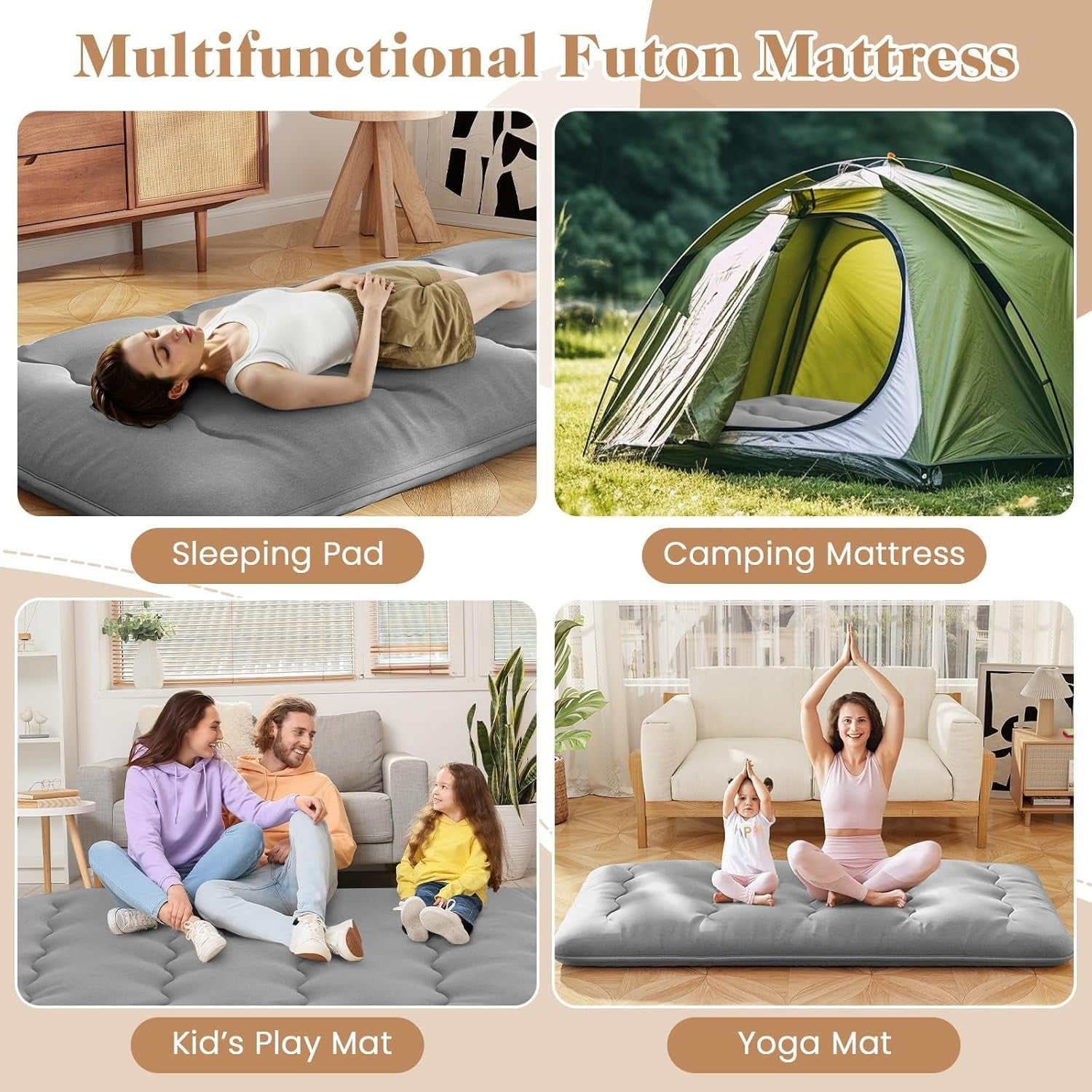 10cm Thick Foldable Japanese Tatami Futon Mattress Small Double Grey Pad