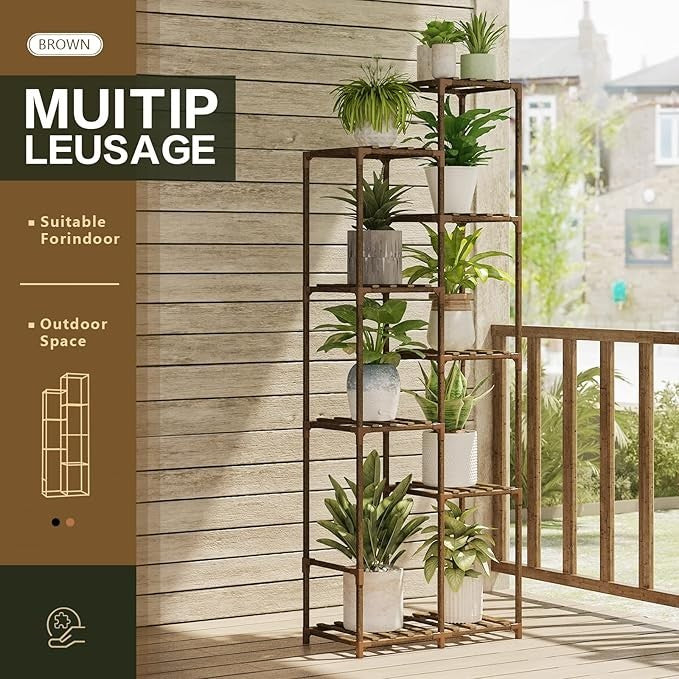 62" Tall Wooden Plant Stand Indoor Outdoor Flower Shelf Corner Rack