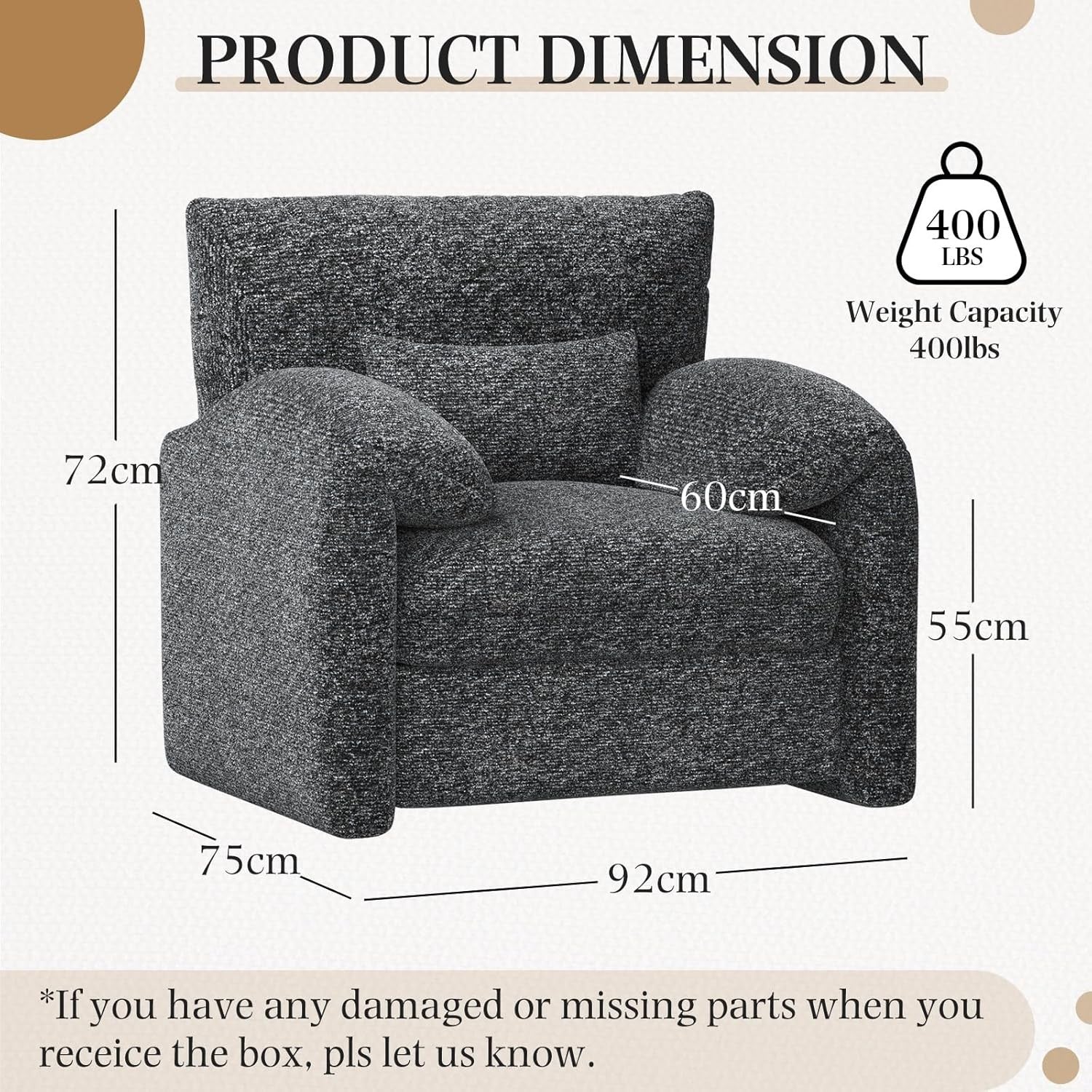 Oversized Tub Chair Velvet Padded Armchair Spacious Seat for Living Room