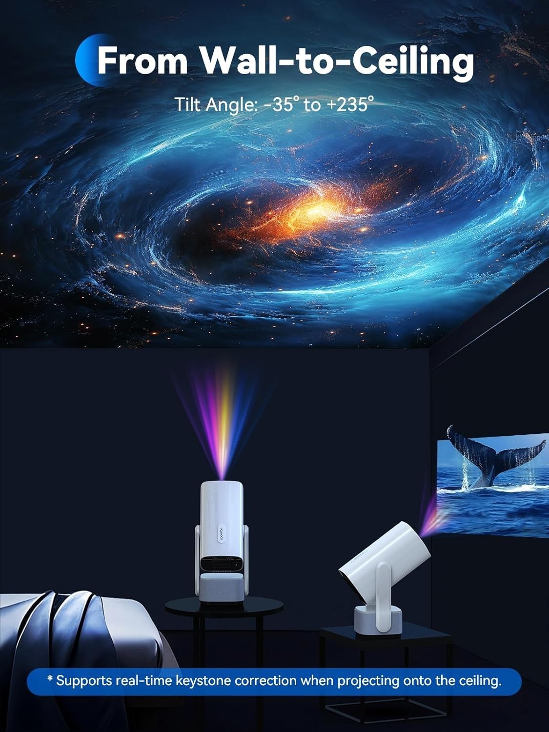 1080P Mini Projector WiFi Bluetooth Auto Keystone Portable Bedroom