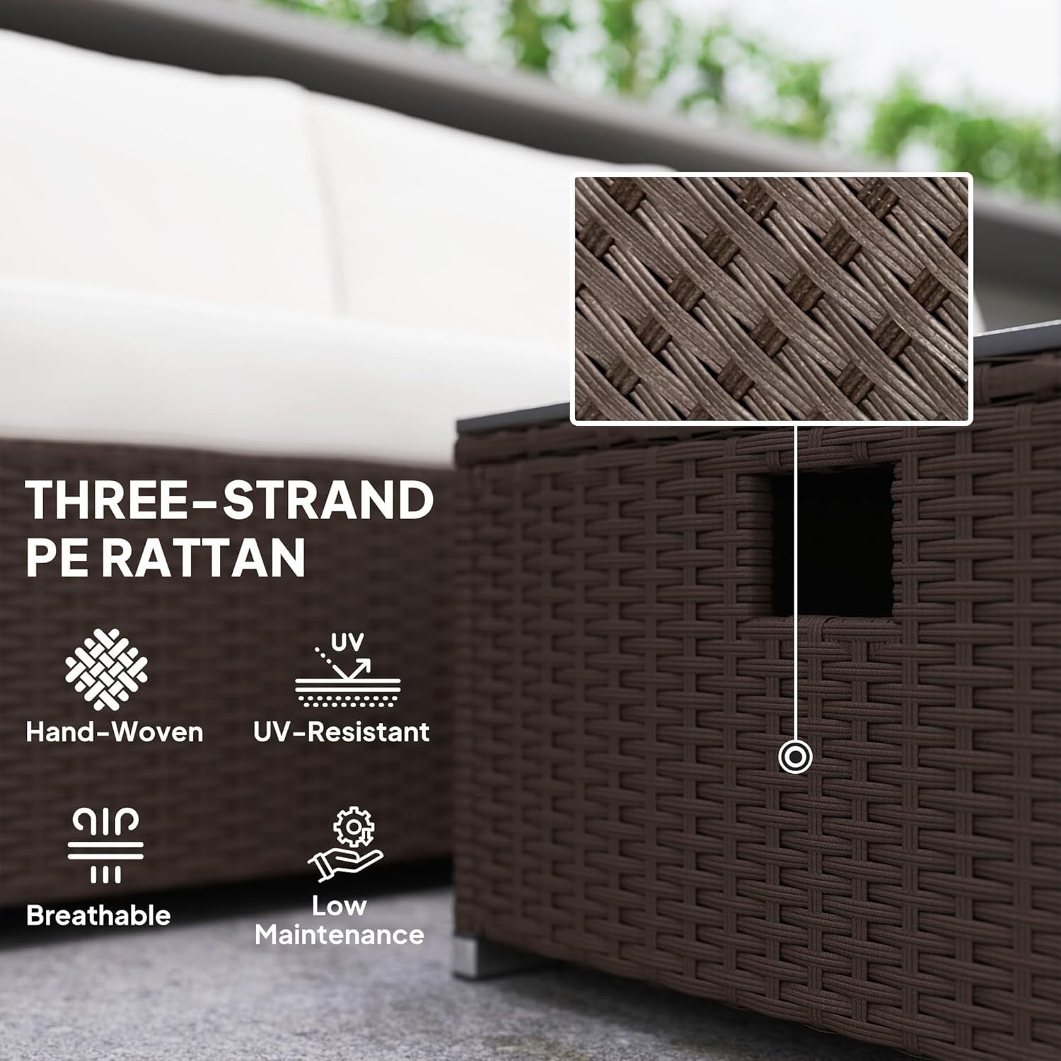 5-Piece Outdoor Rattan Sofa Set with Gas Fire Pit Table & Cushions