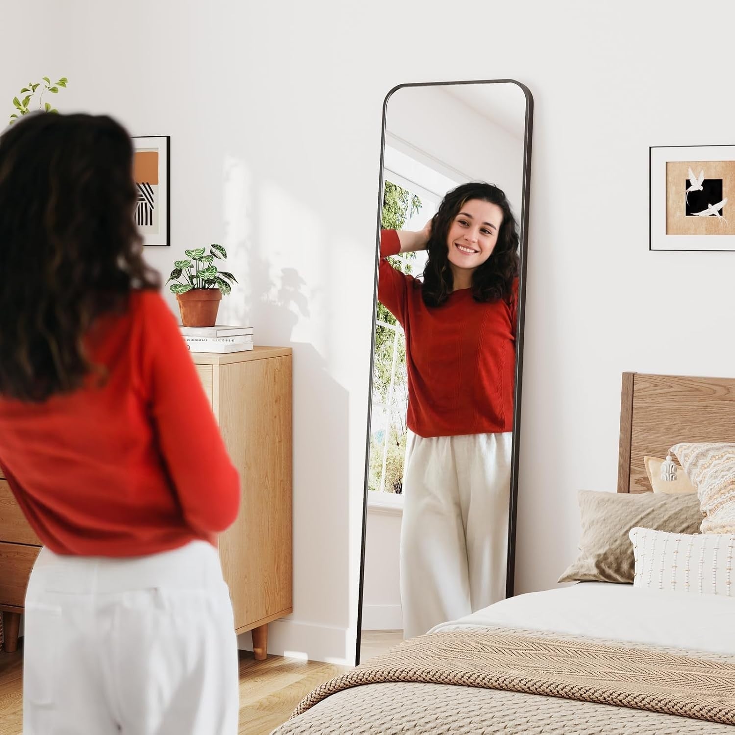 Full Length Rectangular Floor Mirror 150x40cm, Rounded Corners, Freestanding