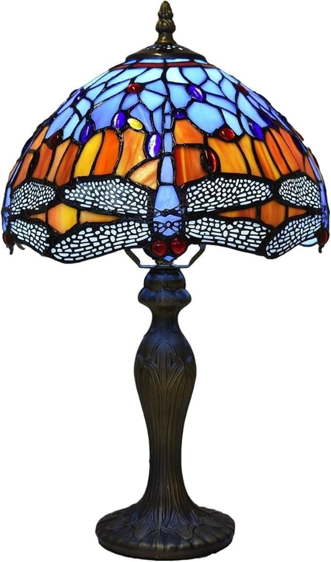 Handmade Tiffany Dragonfly Table Lamp 42cm Tall Stained Glass