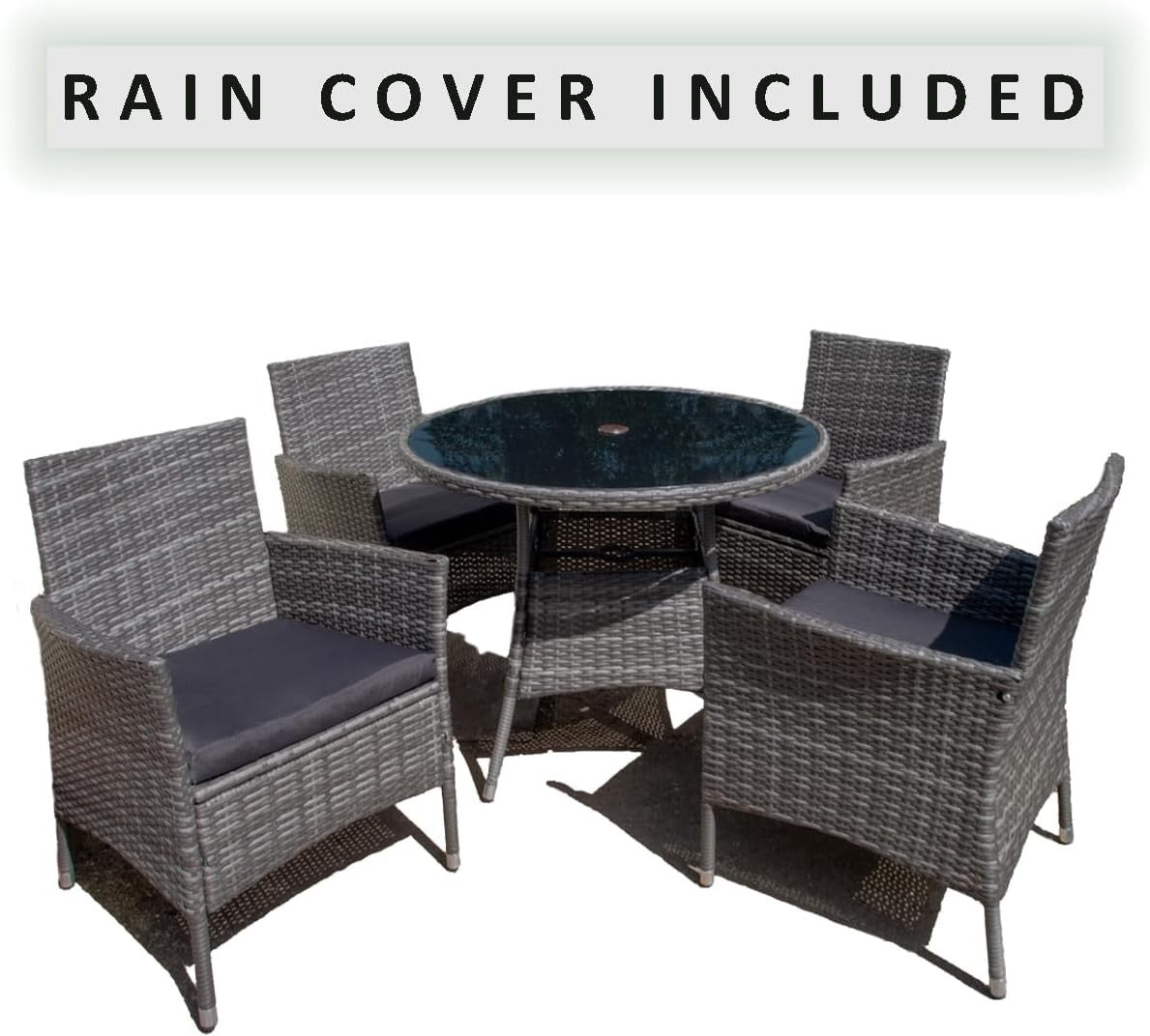 4 Seater Rattan Garden Dining Set Outdoor Patio Table & Chairs with Cushions