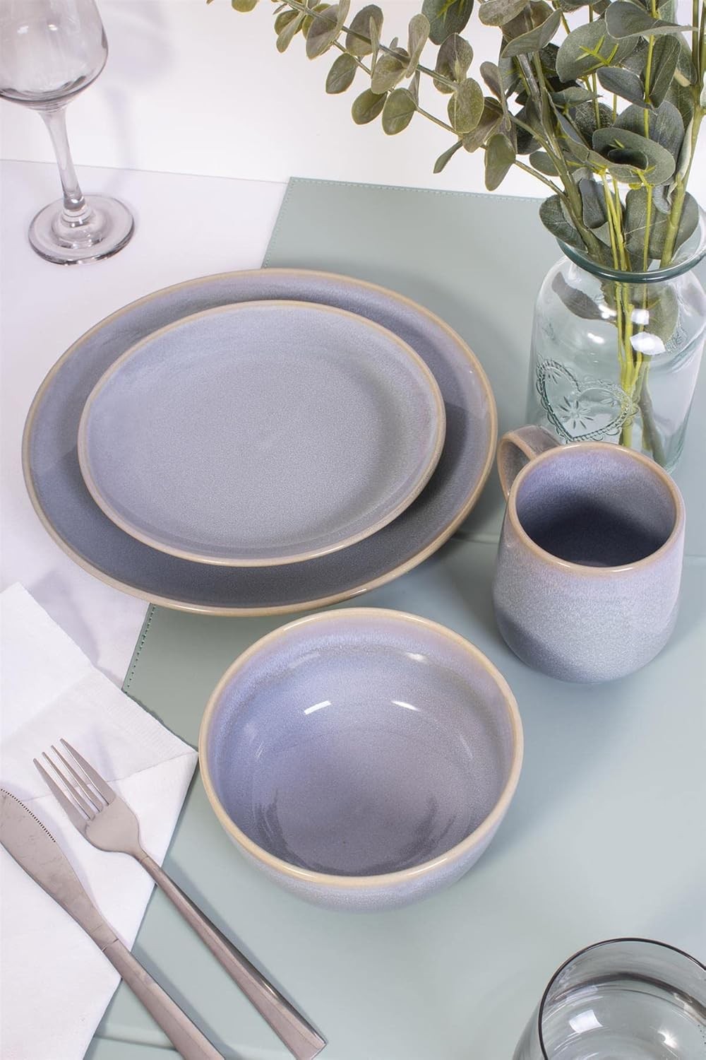 Set of 4 Stoneware Bowls Reactive Glaze Cereal Snack Soup Bowls