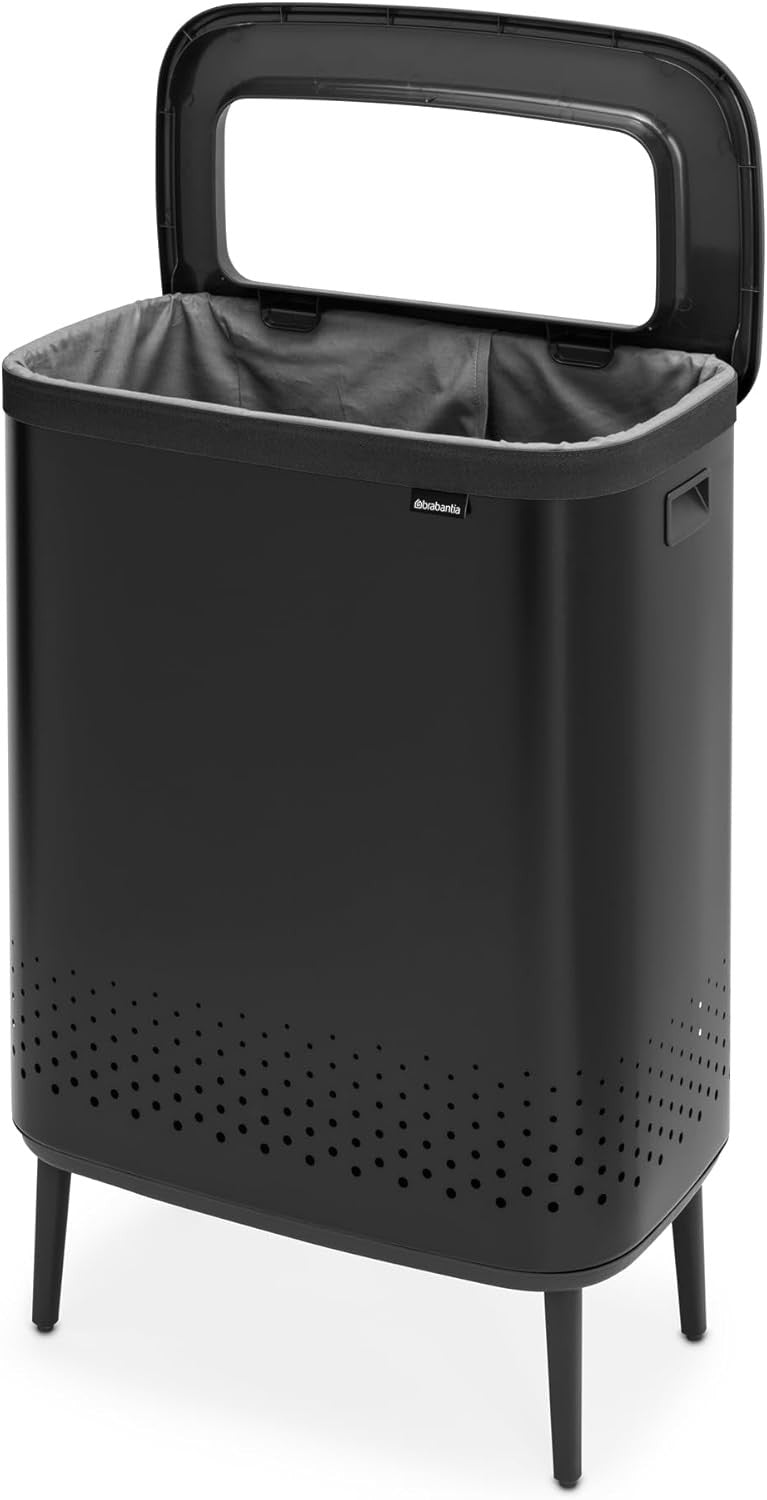 Modern 90L Laundry Bin with Lid, 2 Compartments, Hygienic Quick-Drop Opening