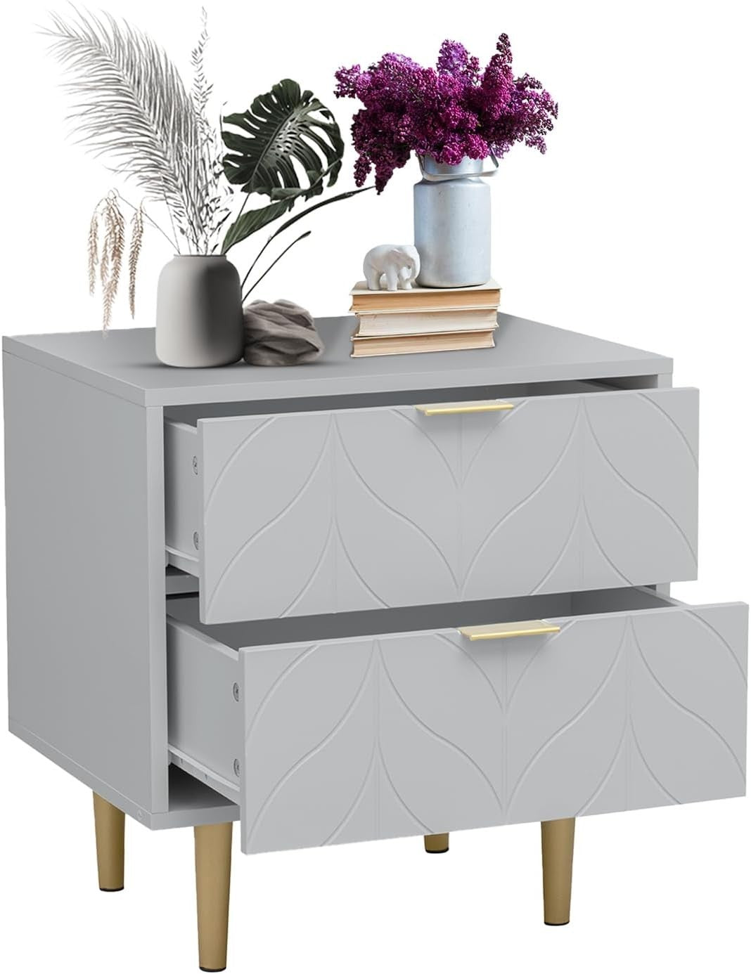 Modern Grey Bedside Table with Bronze Handles | 2 Drawer Nightstand