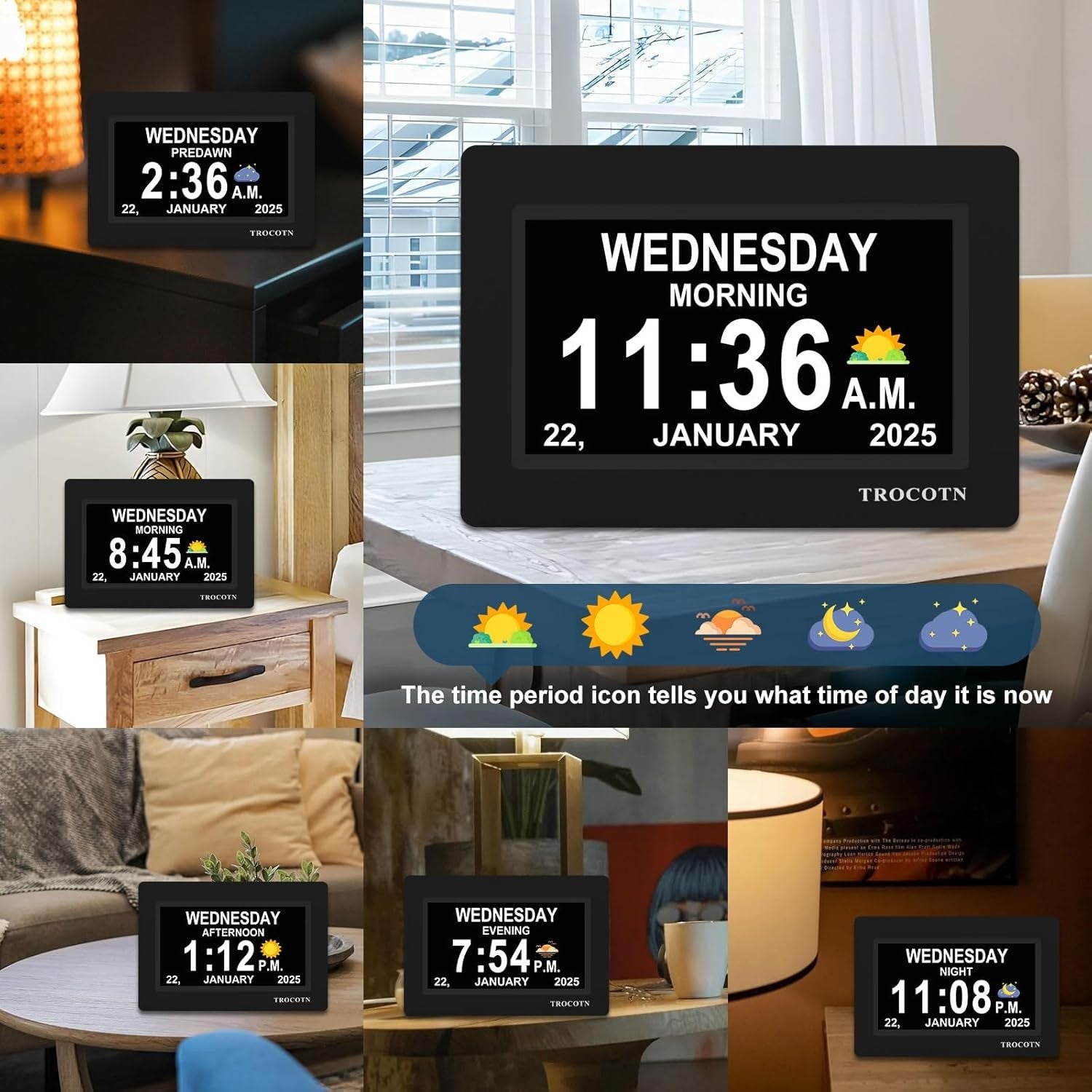 7” Dementia Digital Clock Large Day Date Display Auto Dimming Elderly