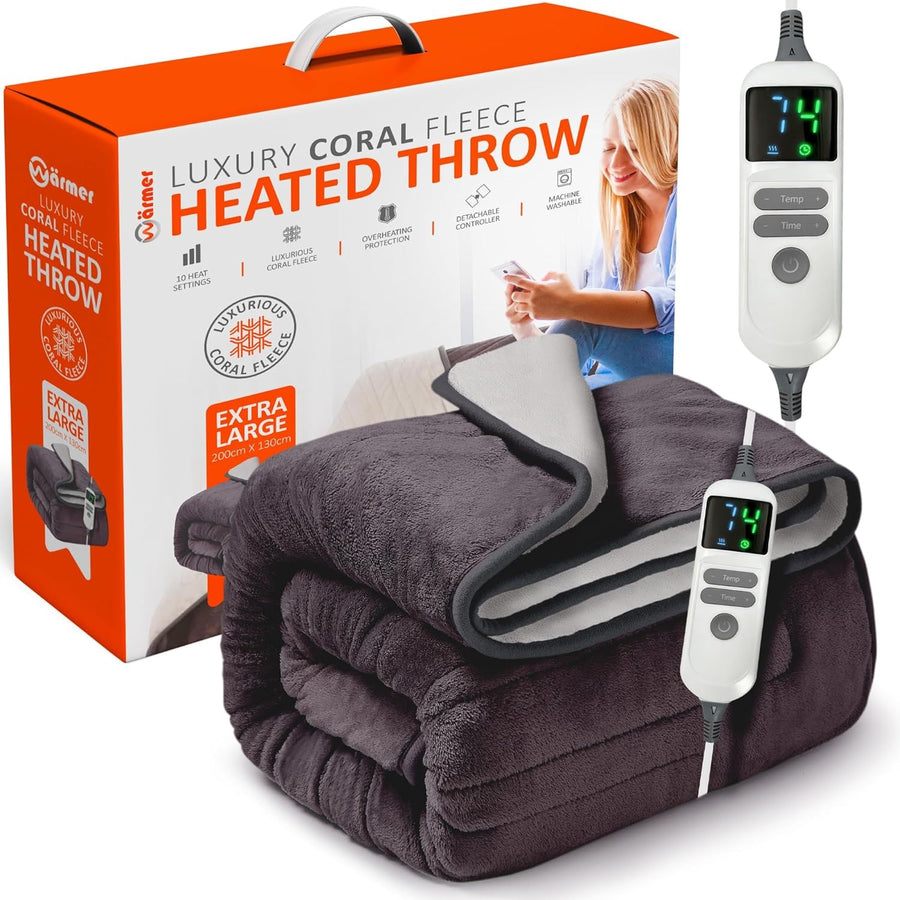 Electric Heated Throw Blanket XL 200x130cm Fleece 9 Heat Timer