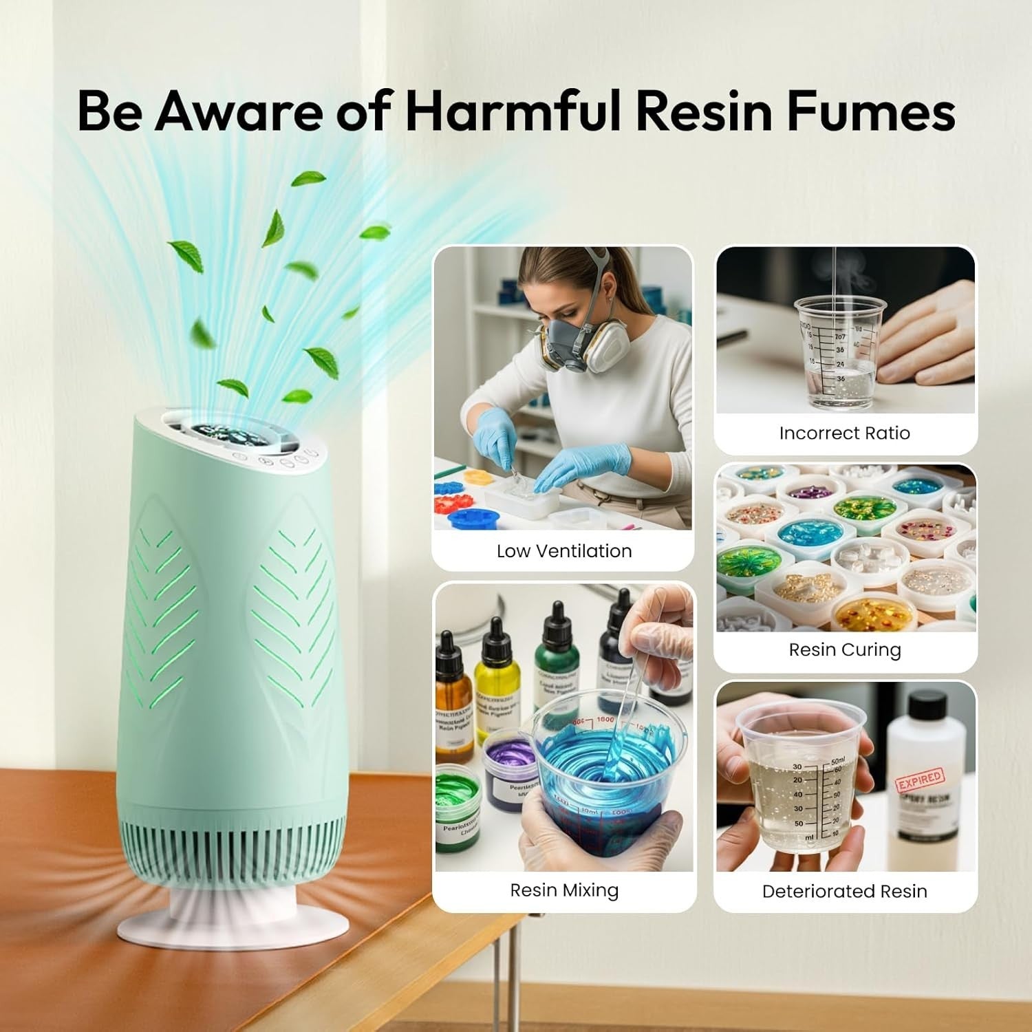 Resin Air Purifier H13 HEPA VOC Fume Filter Auto Mode SGS Certified