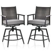 2x Outdoor Swivel Bar Stools with Cushions Rattan Garden Chairs Patio Set
