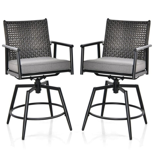 2x Outdoor Swivel Bar Stools with Cushions Rattan Garden Chairs Patio Set