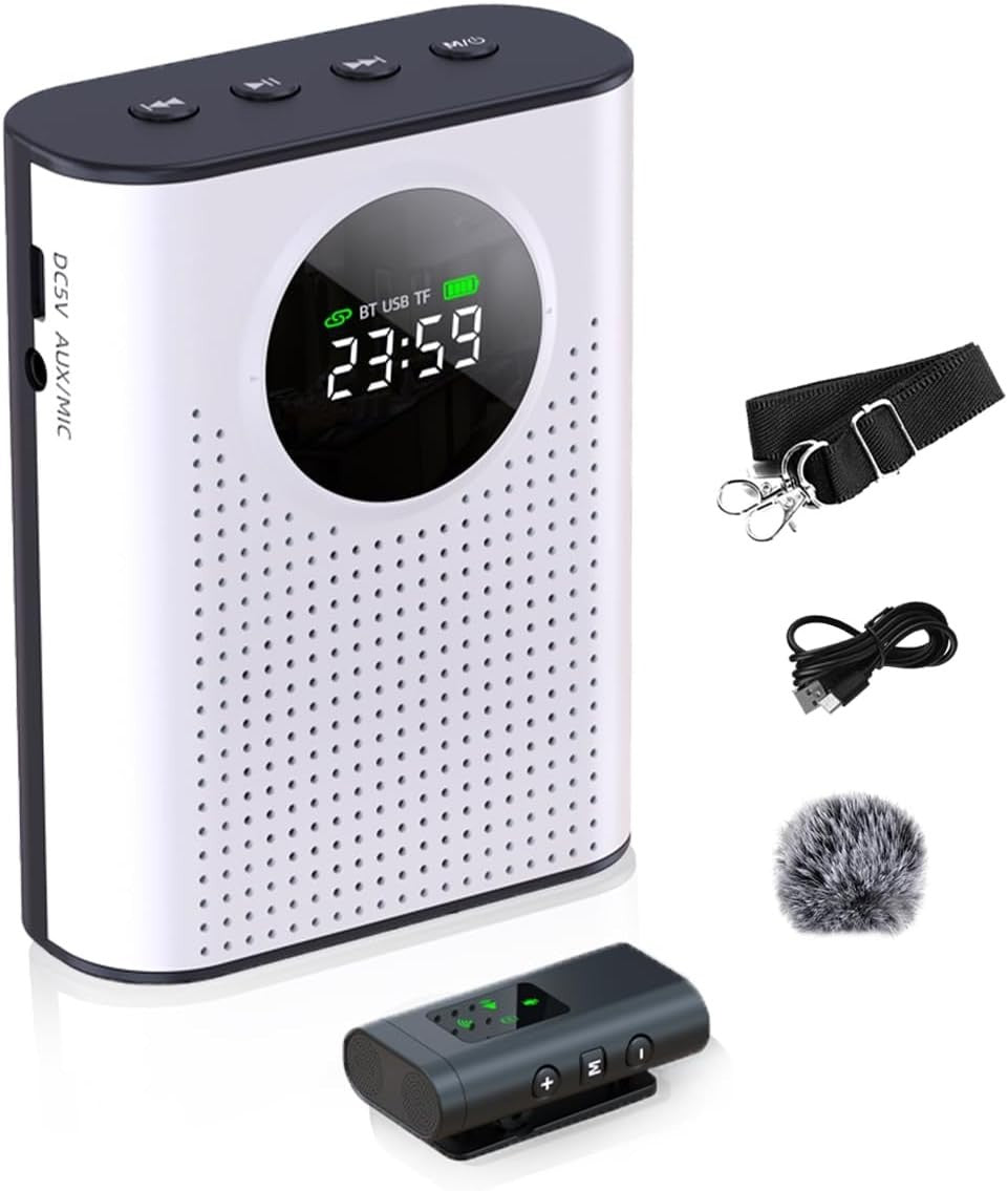 Wireless Voice Amplifier with Lavalier Mic Portable Bluetooth TF USB 2.4G