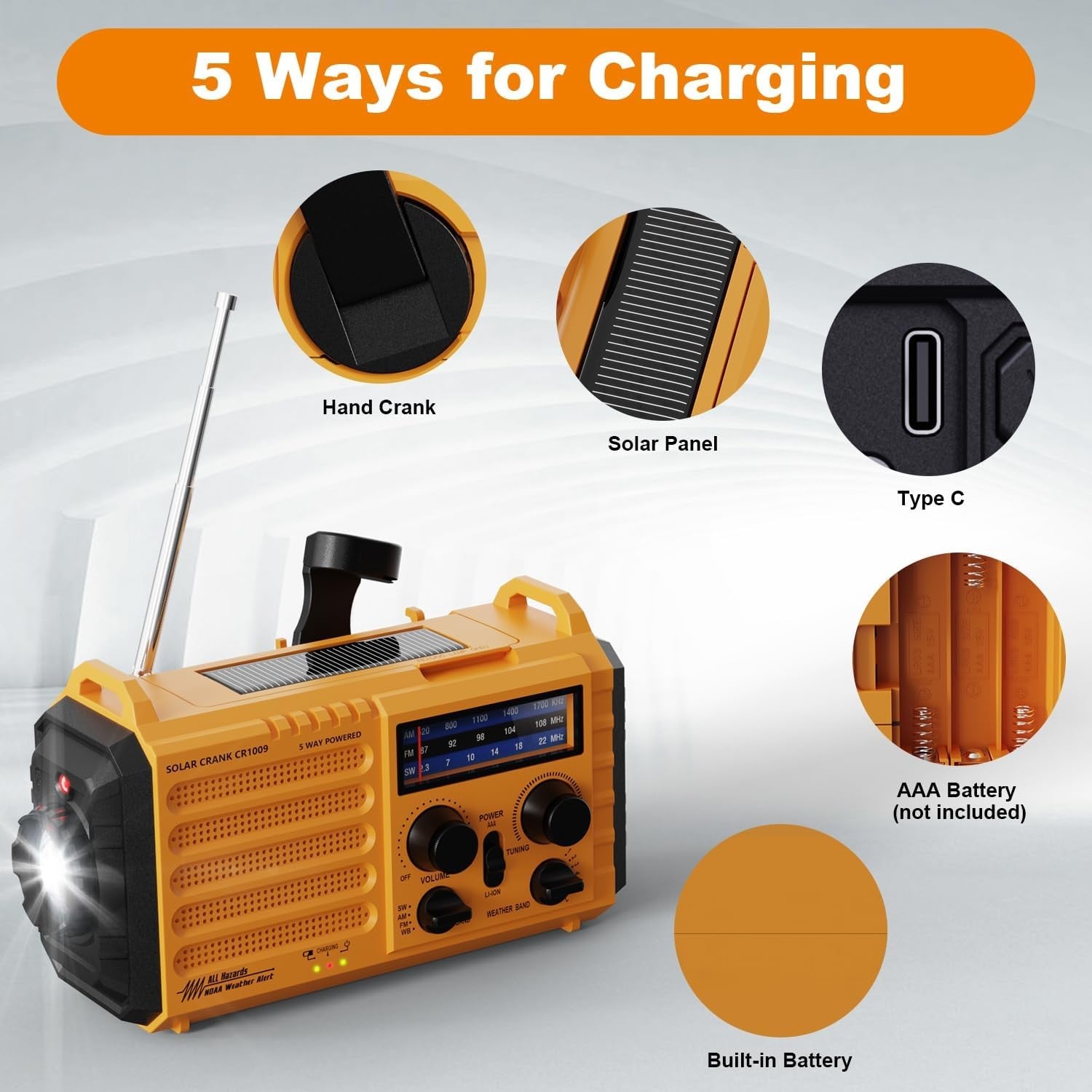 Solar Hand Crank Emergency Radio AM FM USB Phone Charger Torch SOS