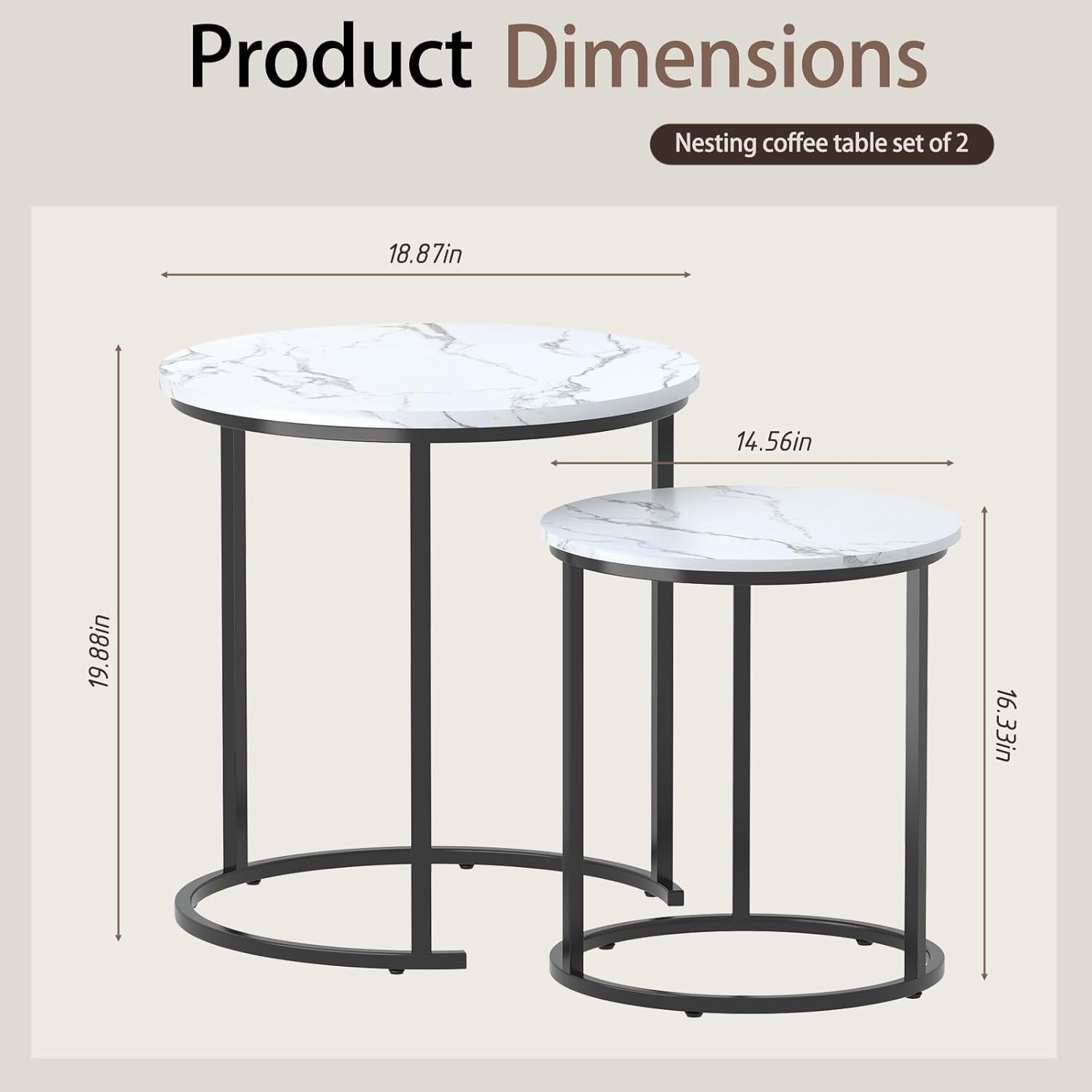 Black Nesting Coffee Tables Set of 2 Modern Round Side End Sofa Living Room