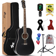 Full Size 4/4 Dreadnought Acoustic Guitar Starter Kit Black