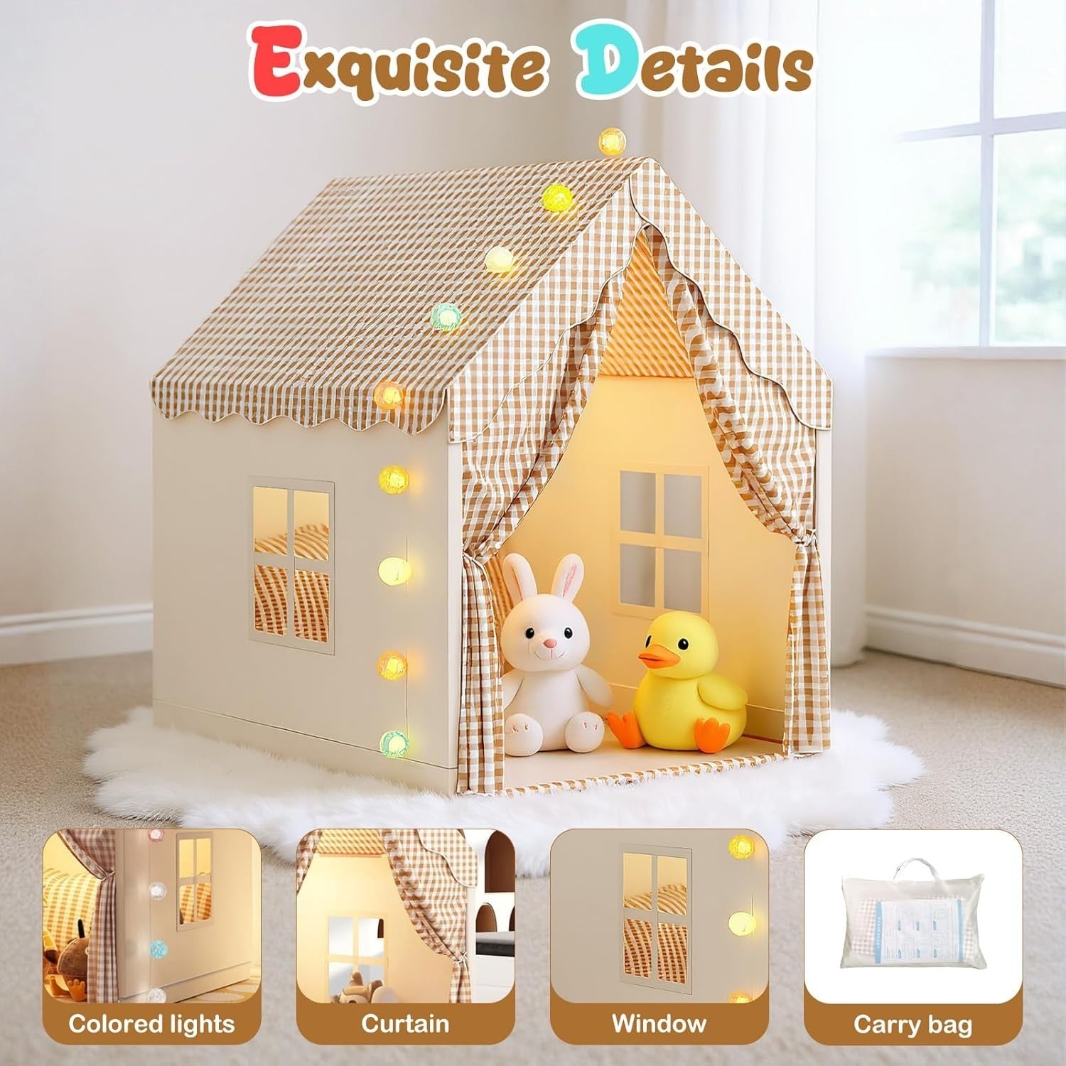 Neutral Kids Play Tent w Lights Foldable Indoor Outdoor Playhouse