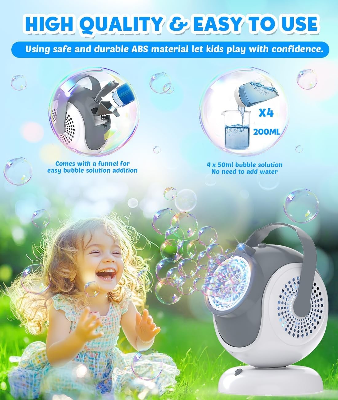 Rechargeable Bubble Machine 360 Rotation 10 Wand Portable
