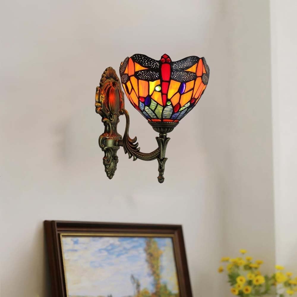 Vintage Stained Glass Wall Light Lamp Retro Indoor Sconce 28cm