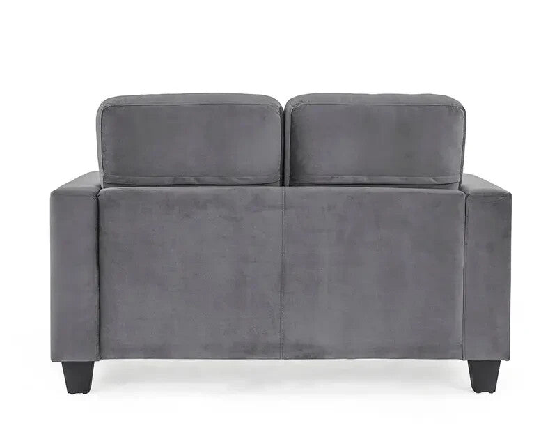 2 Seater Grey Velvet Sofa | Compact Couch in a Box w/ Foam Seat & Wood Legs
