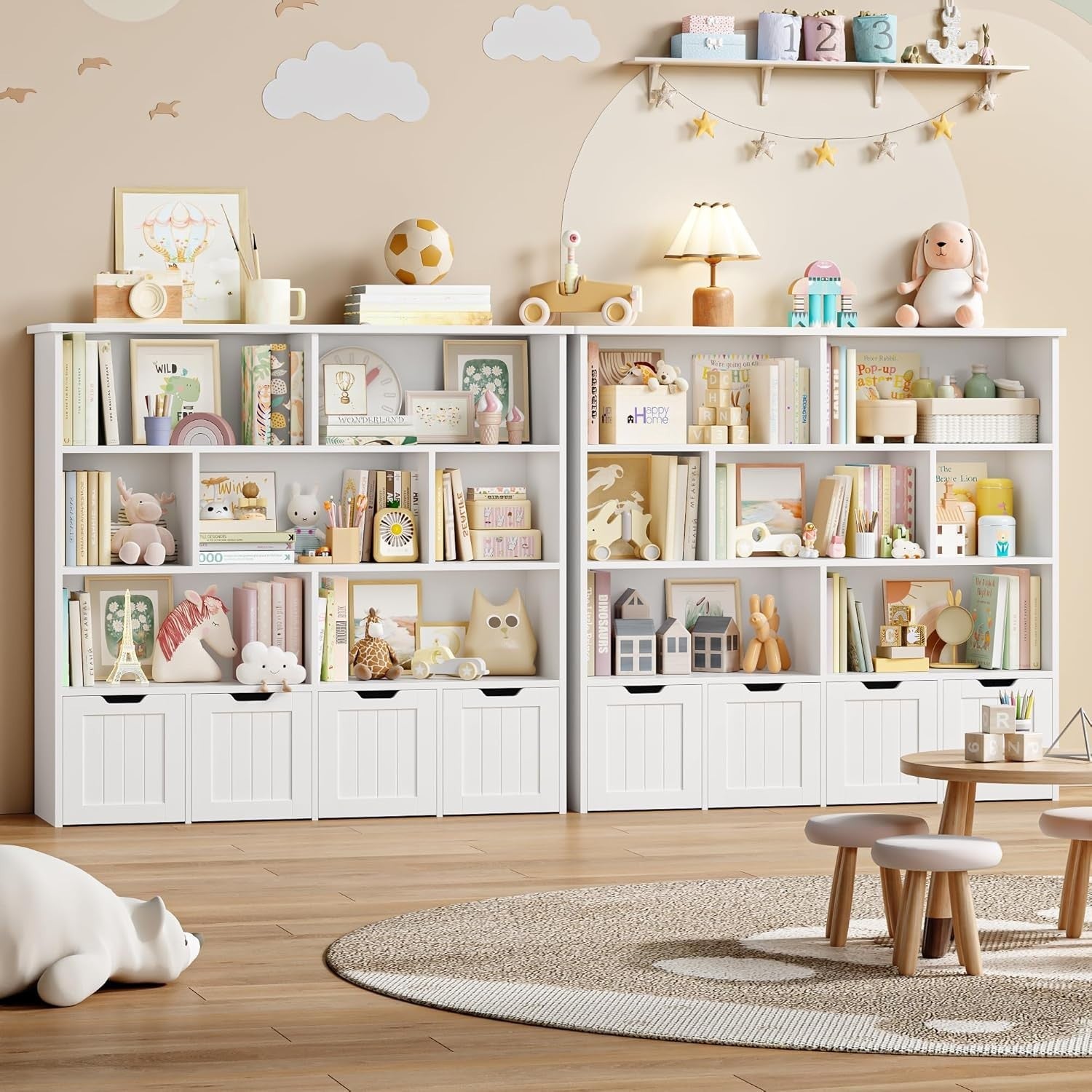 Kids Toy Storage Unit with 7 Open Shelves & 4 Drawer Organizer – White