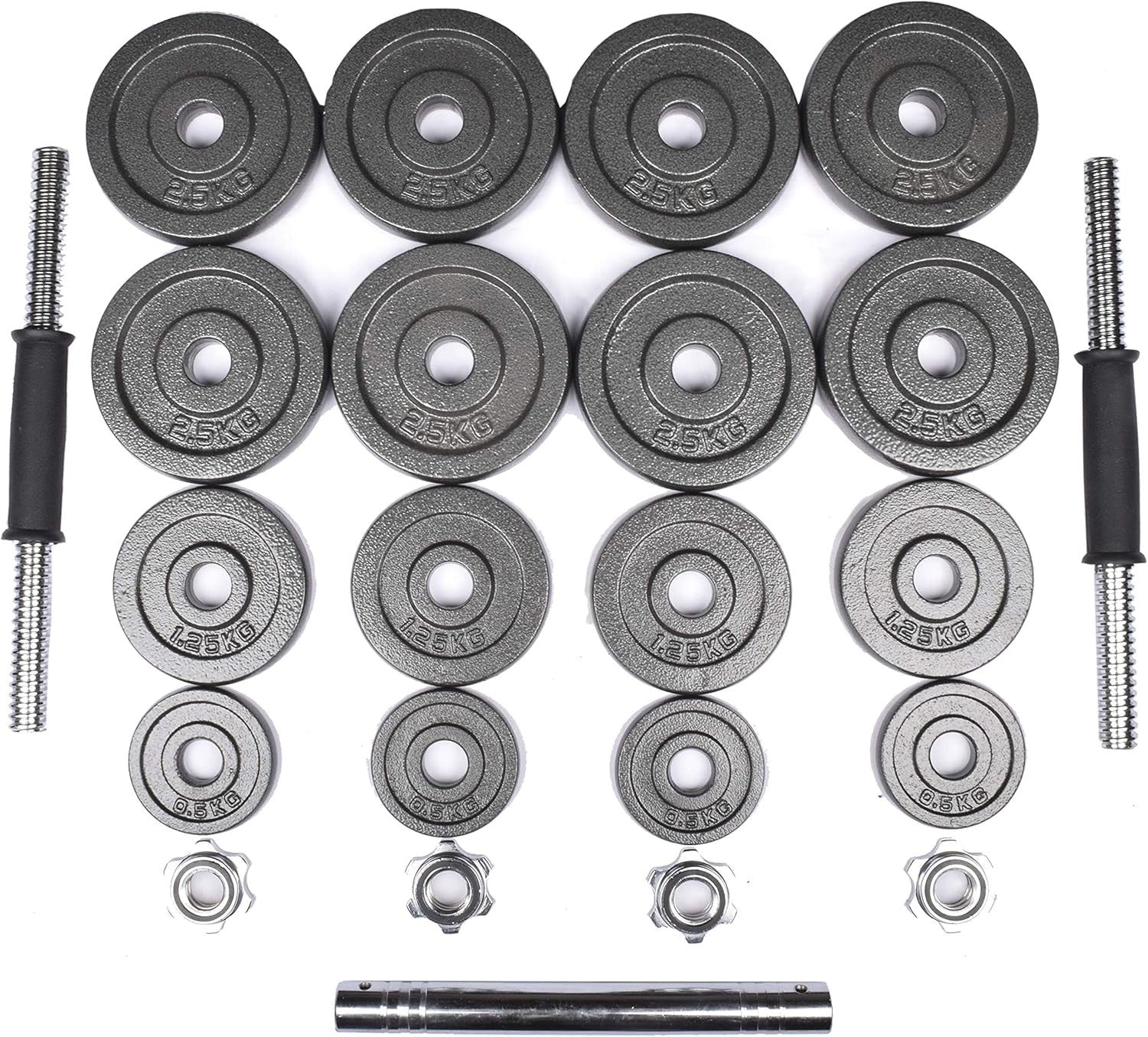 30kg Adjustable Cast Iron Weights Dumbbell Barbell Home Gym Set