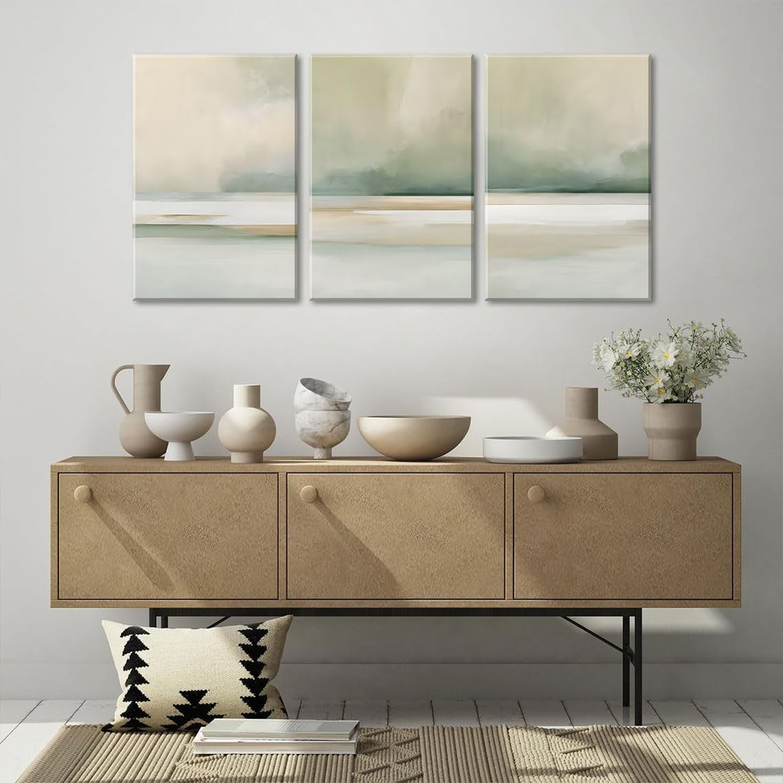 Sage Green Abstract Wall Art Set 12x16in Neutral