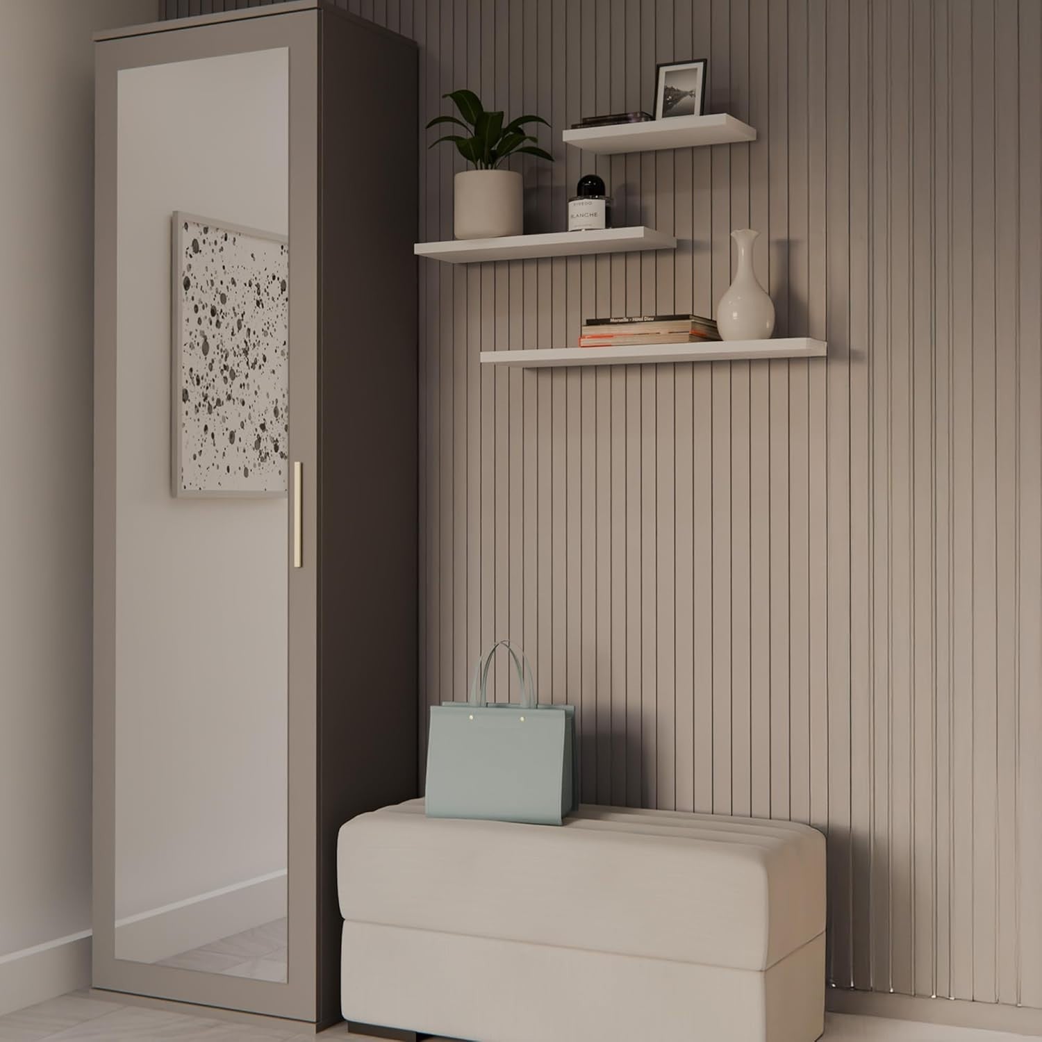 Modern Clay Wardrobe with Drawers, Hooks & Shoe Storage | Slim 180cm