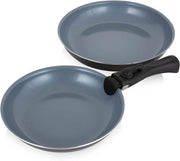 3Pcs Grey Ceramic Non Stick Frying Pan Set – 24 & 28cm with Detachable Handle
