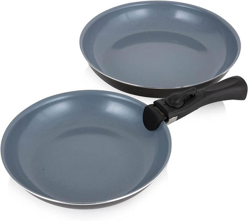 3Pcs Grey Ceramic Non Stick Frying Pan Set – 24 & 28cm with Detachable Handle