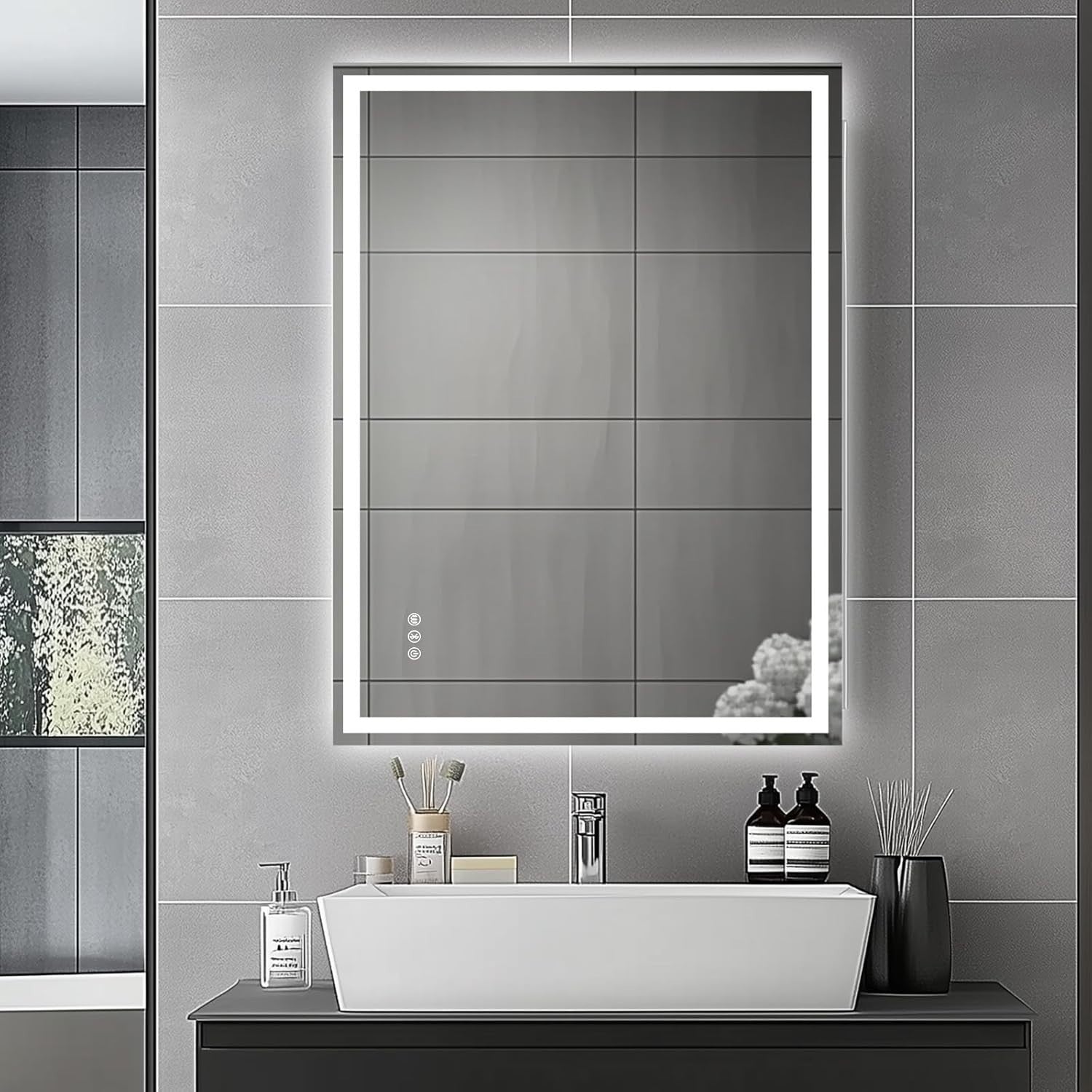 LED Bluetooth Bathroom Mirror 80x60cm Anti-Fog Dimmable Touch Light