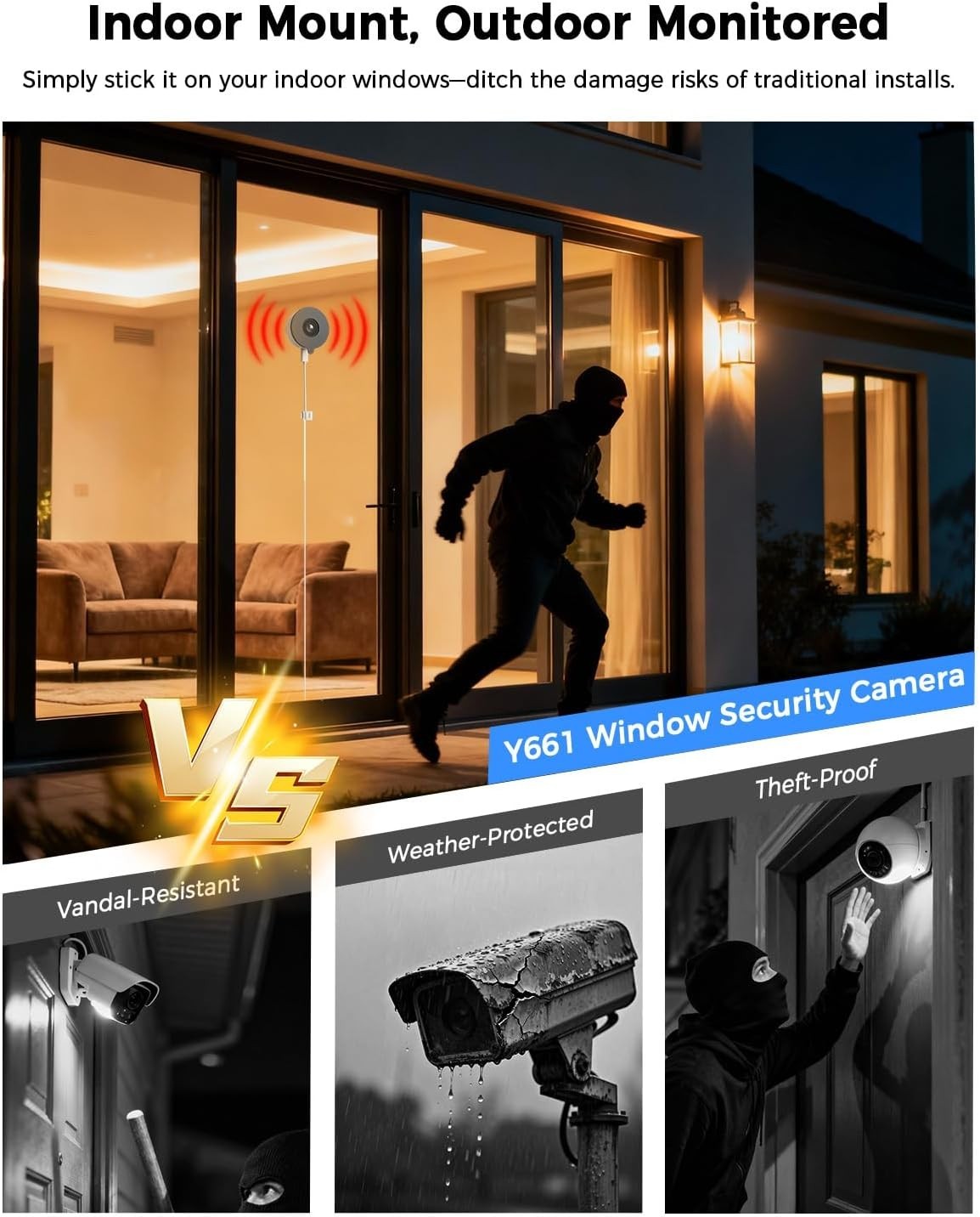 2K Window Security Camera WiFi 5GHz Through Glass Night Vision 24/7