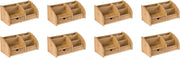 Bamboo Desk Organiser 6 Compartments 1 Drawer Office Tidy 8-Pack