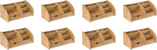 Bamboo Desk Organiser 6 Compartments 1 Drawer Office Tidy 8-Pack