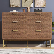 Embossed Walnut Chest of 6 Drawers Modern Sideboard 120cm Storage Unit
