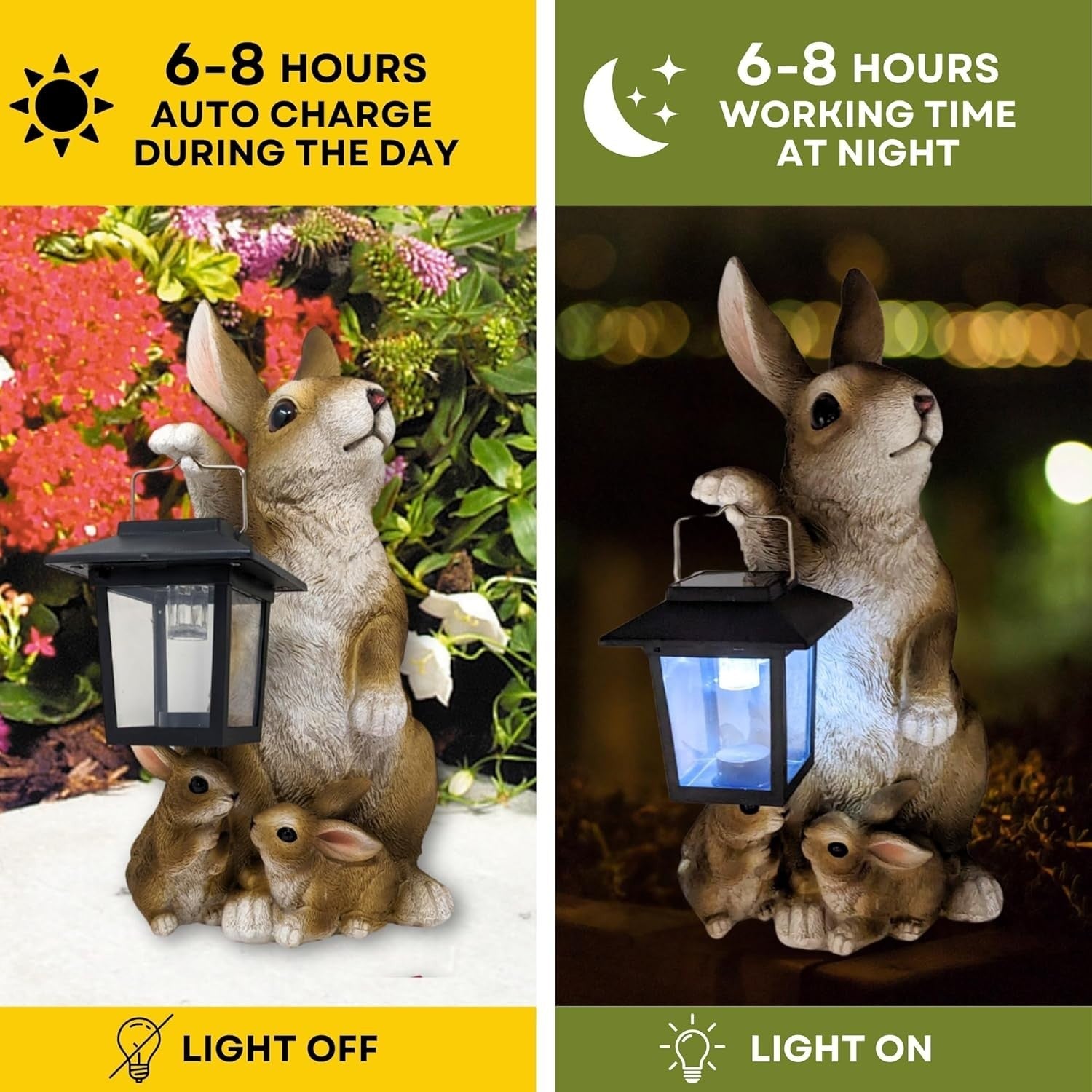 Rabbit Solar Lantern Statue – Garden Bunny Figurine with LED Light