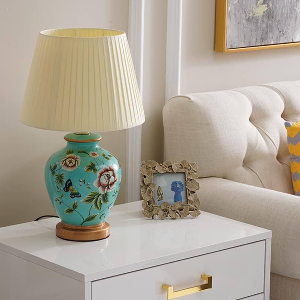 Vintage Ceramic Table Lamp Warm Light Retro Bedside Lamp 50cm Floral