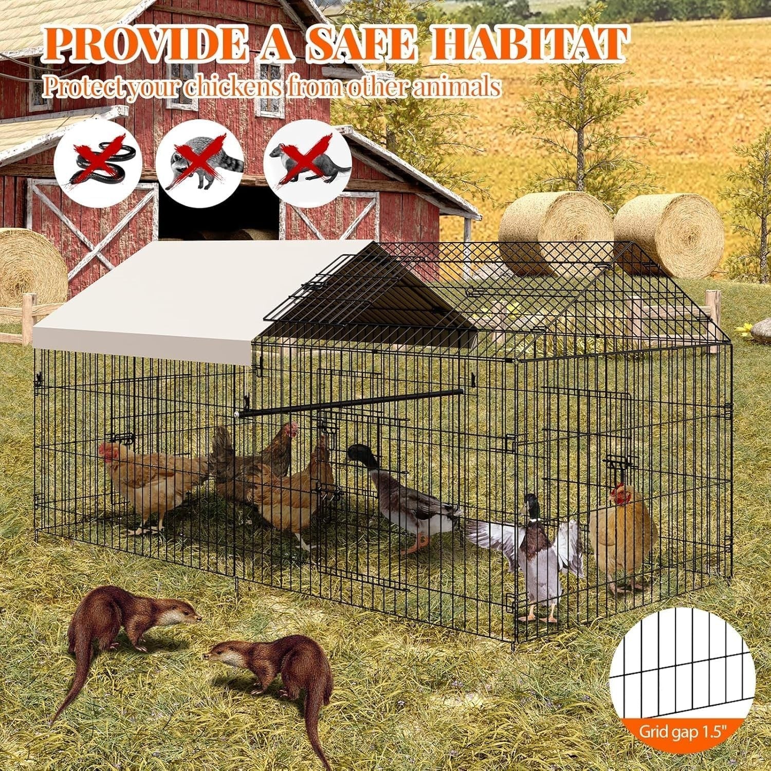 2.2x1x1m Metal Chicken Coop Run w 600D Waterproof Cover
