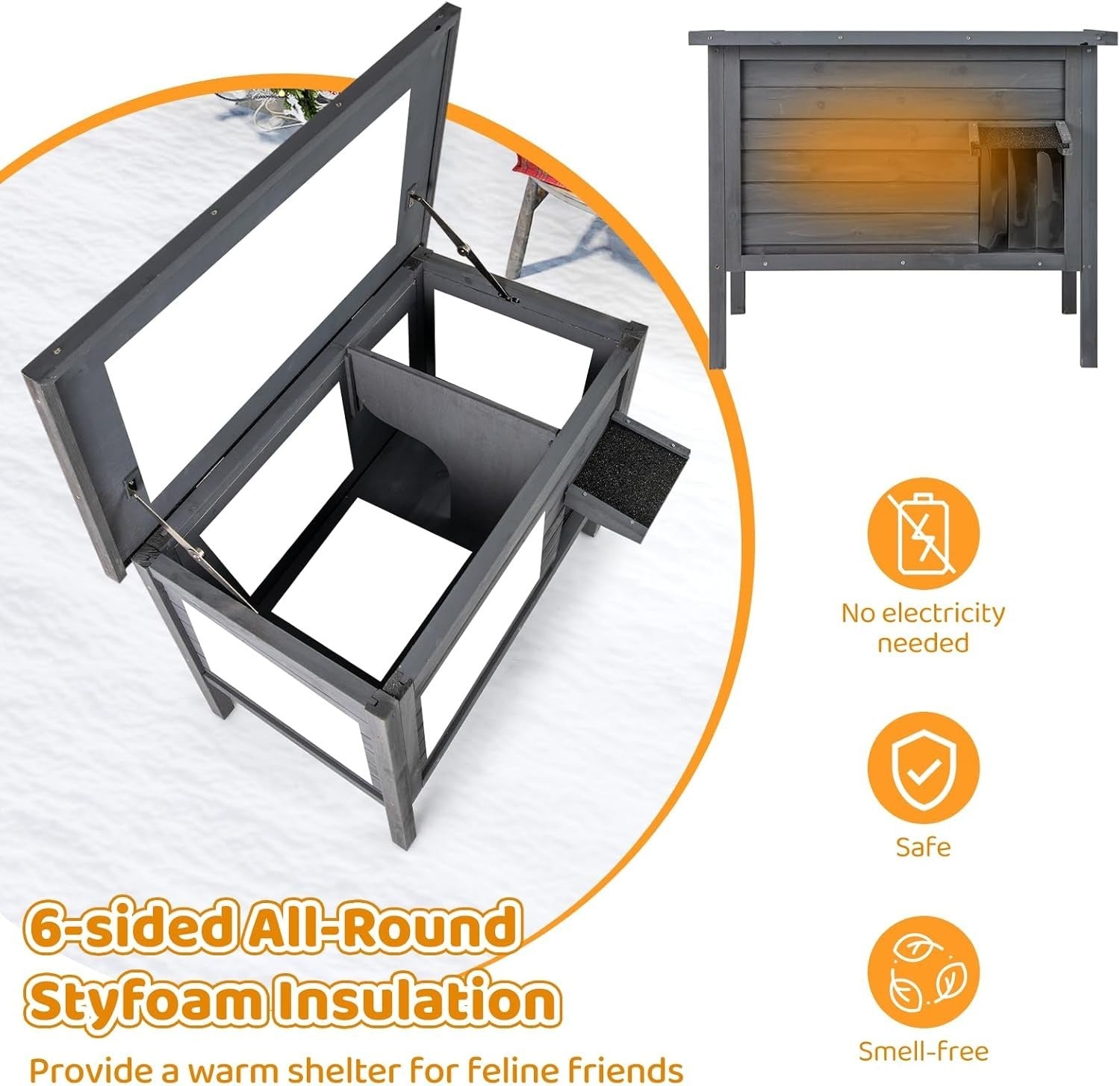 Outdoor Insulated Cat House Weatherproof Wooden Shelter for Feral Cats