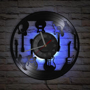 LED Guitar Pattern Vinyl Wall Clock Music Decor Silent 30cm Night Light Gift