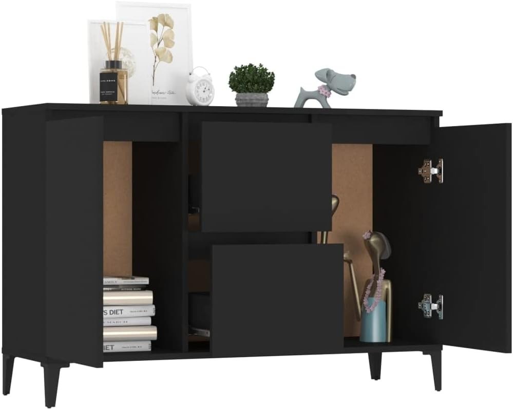 Black Industrial Sideboard Cabinet 2 Doors 2 Drawers Spacious Storage Unit