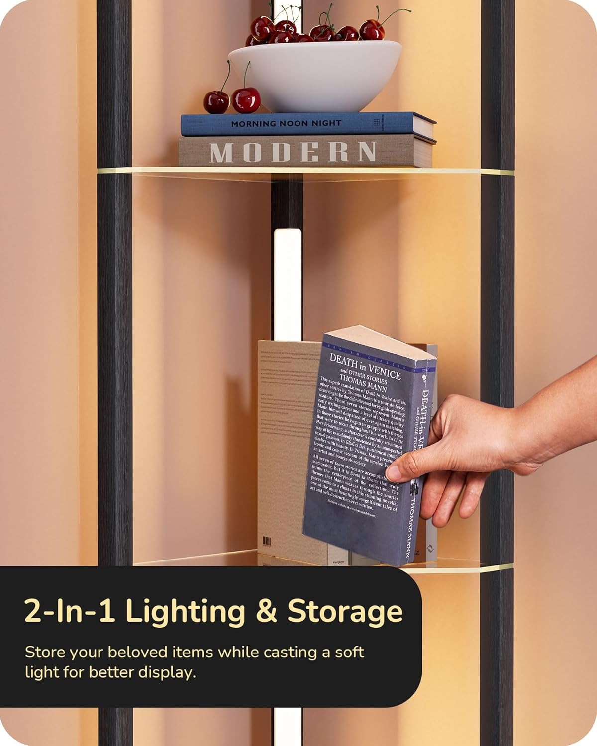 LED Floor Lamp with Glass Shelves Dimmable Standing Corner Display Light