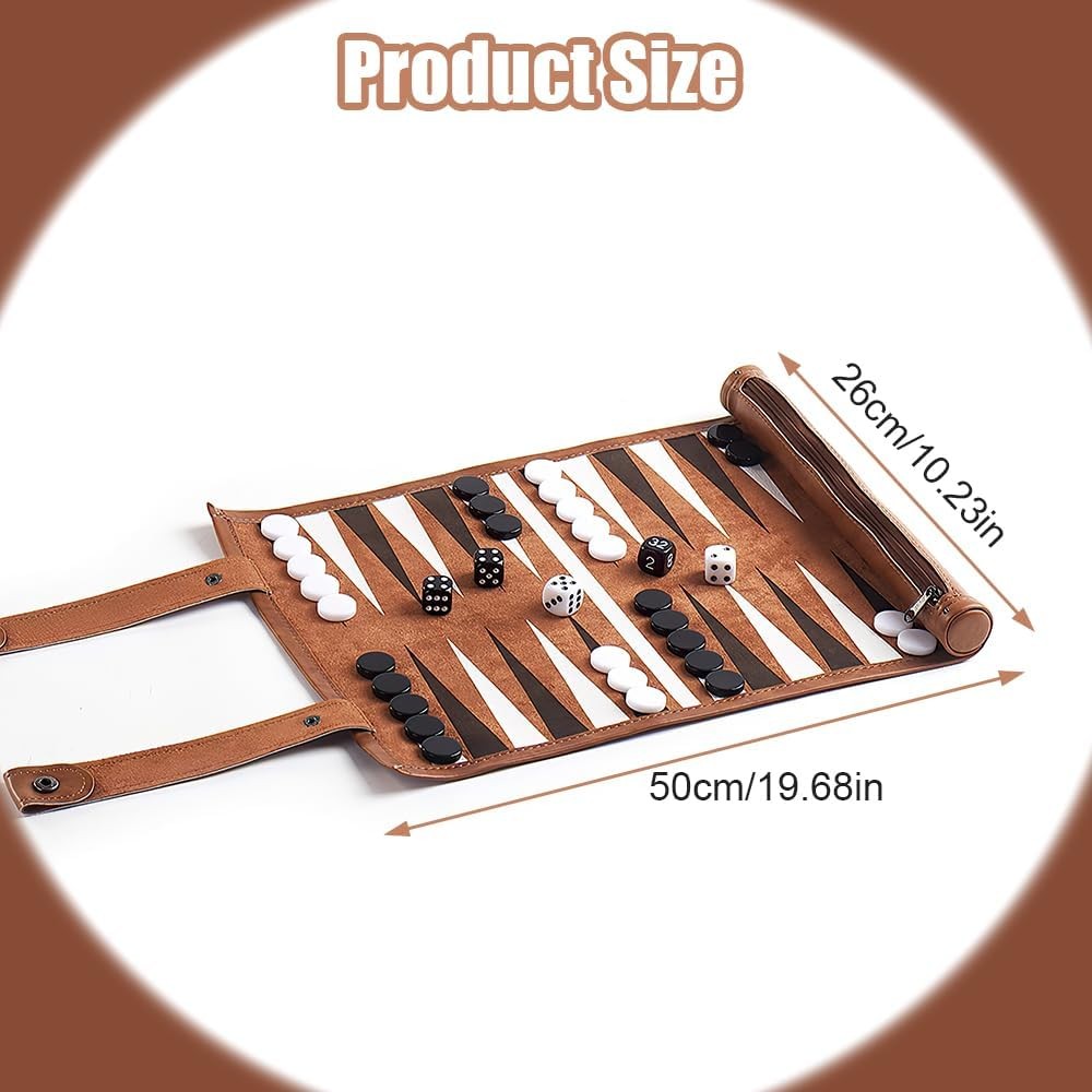 Backgammon Travel Game Set Roll Up Board with Dice Pieces Portable Case