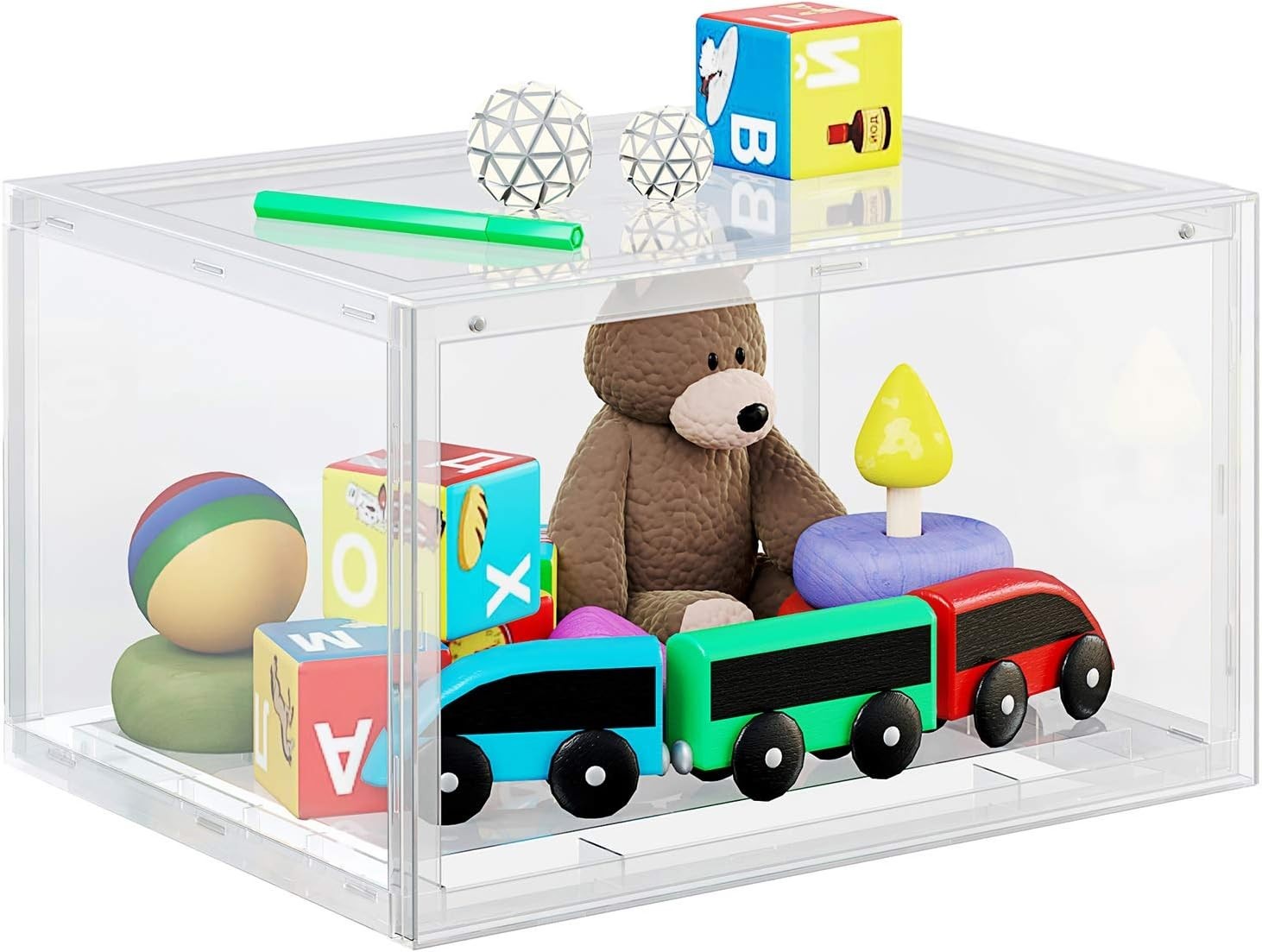 Set of 6 Stackable Transparent Shoe Boxes with Front Doors, Large Storage