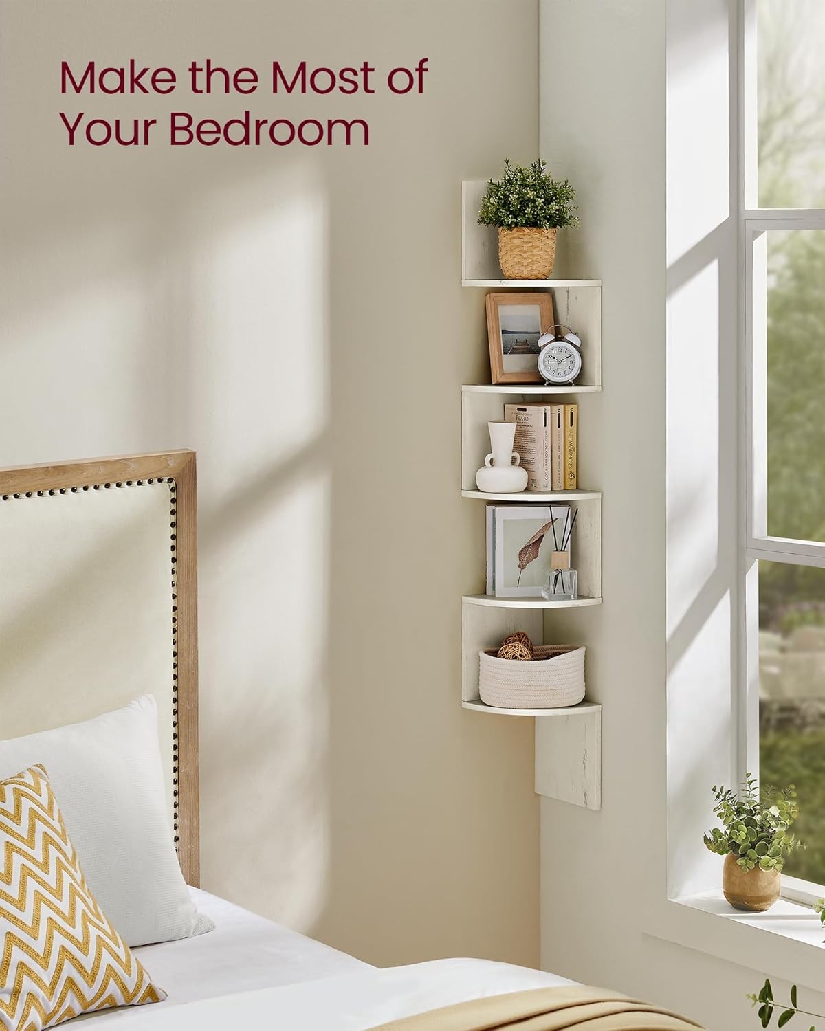 Modern 5-Tier Corner Shelf Floating Wall Unit | Space-Saving Display Storage Whi